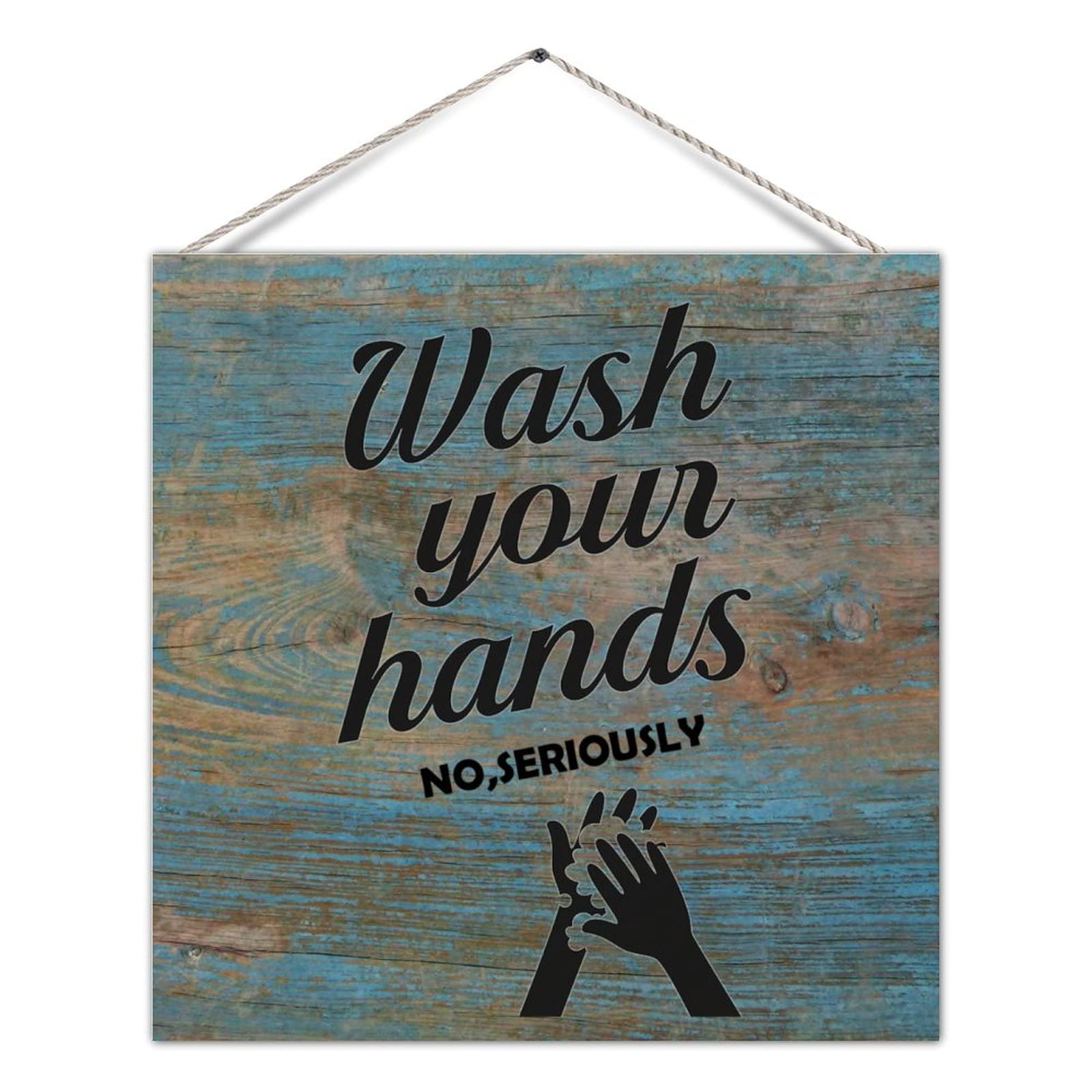 Funny Wash Your Hands Wood Sign - Bathroom Wall Decor for Restroom & Home