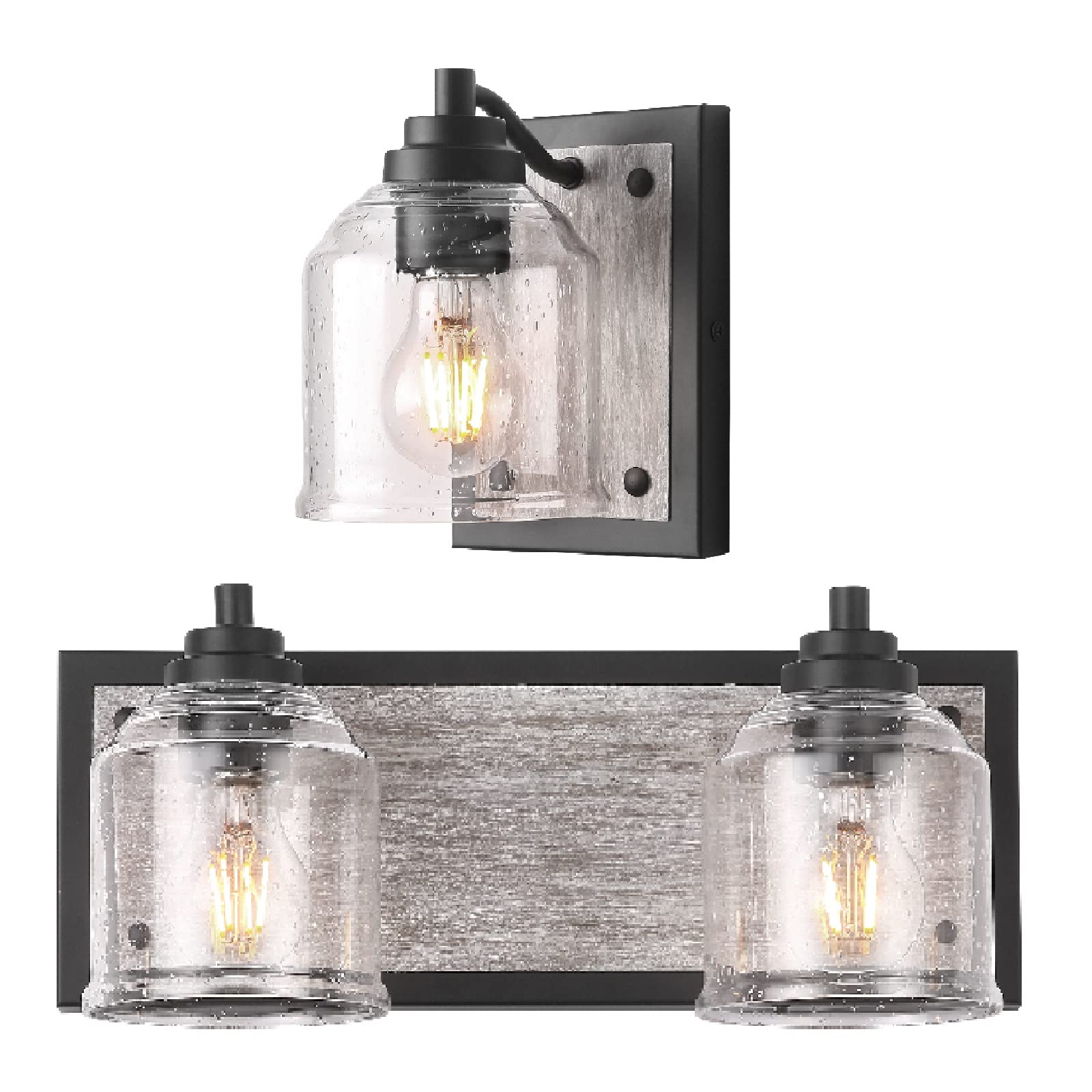 YKLITG Modern Bathroom Vanity Light Fixtures - 1 Light & 2 Light Wall Sconce for Bathroom Mirror Lighting, Black (BD005-12-BK) - Perfect for Powder Room, Master Bath & Makeup Vanity Areas