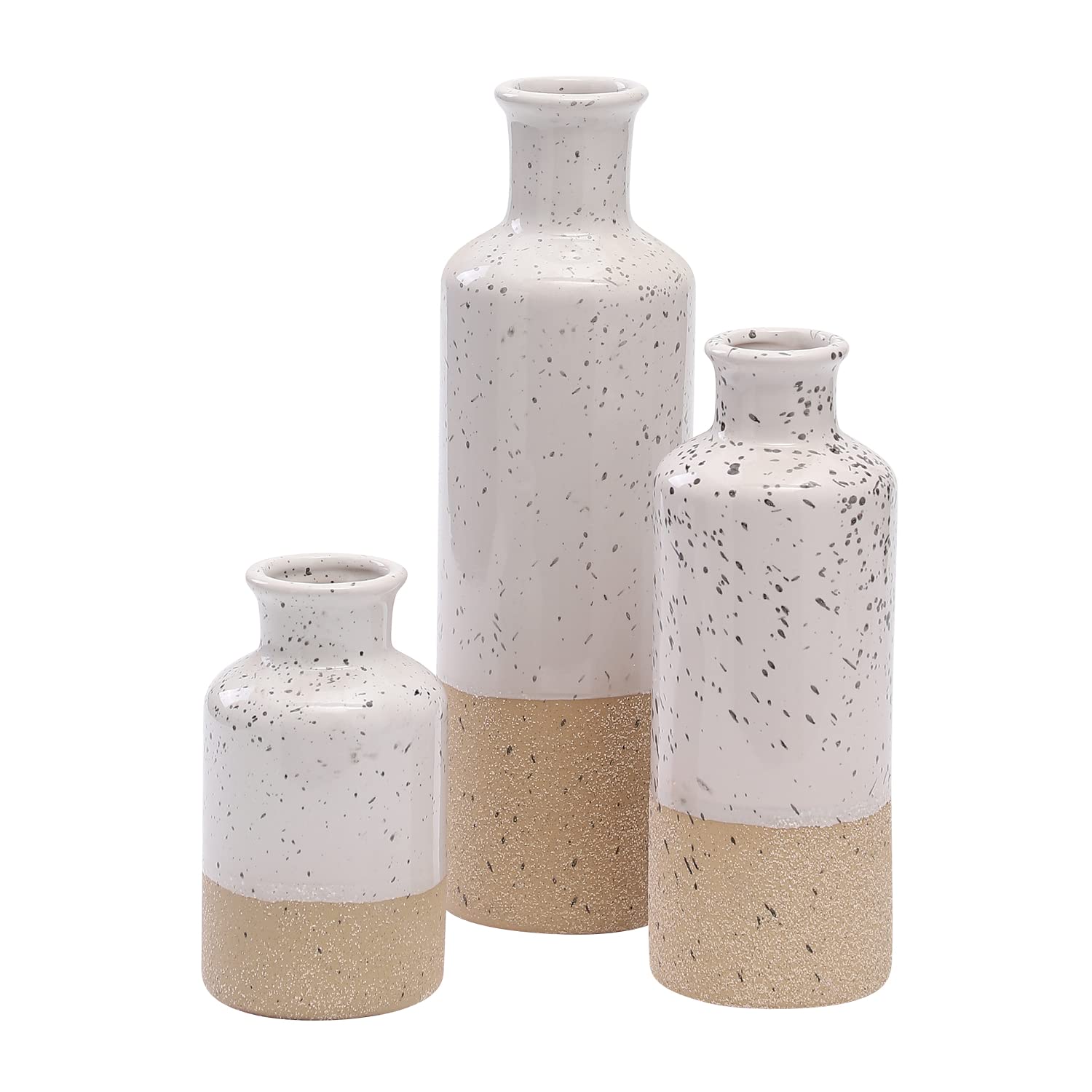 Ceramic Vase Set of 3 - Small Boho Home Decor Vases for Farmhouse, Living Room, Bookshelf & Table - Modern Decorative Vases for Mantel, Fireplace & Shelf Styling (Khaki) - Perfect for Wedding Centerpieces, Housewarming Gifts & Interior Design Accents