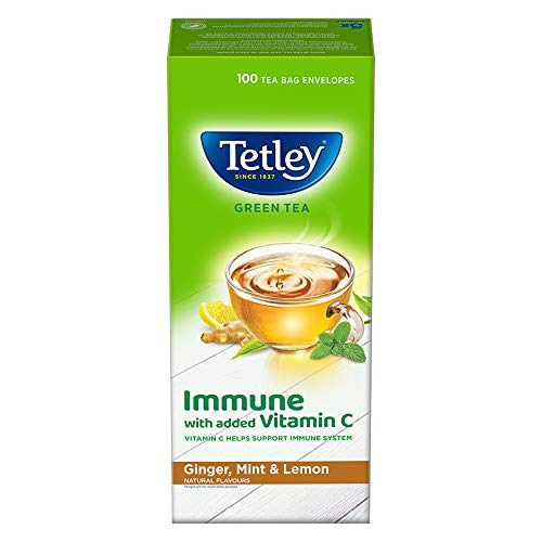 Tetley Green Tea Bags - Ginger, Mint & Lemon Flavor, 100 Count | Herbal Tea for Relaxation, Digestion & Immunity Boost | Perfect for Morning Routine, Afternoon Pick-Me-Up & Evening Relaxation