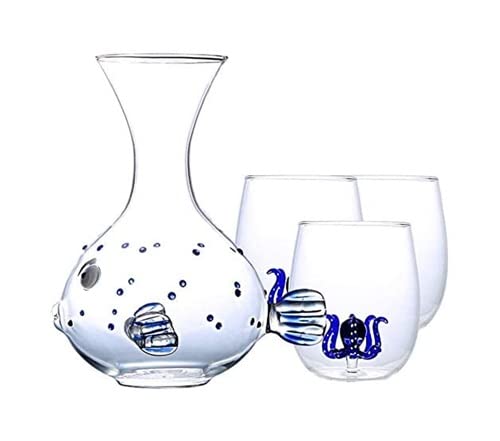 Premium 1000ml Lead-Free Crystal Whisky Decanter Set with 2 (300ml) Glasses - Engraved Octopus Design for Whiskey Lovers | Elegant Home Bar Accessory & Perfect Gift for Weddings, Anniversaries & Bourbon Enthusiasts