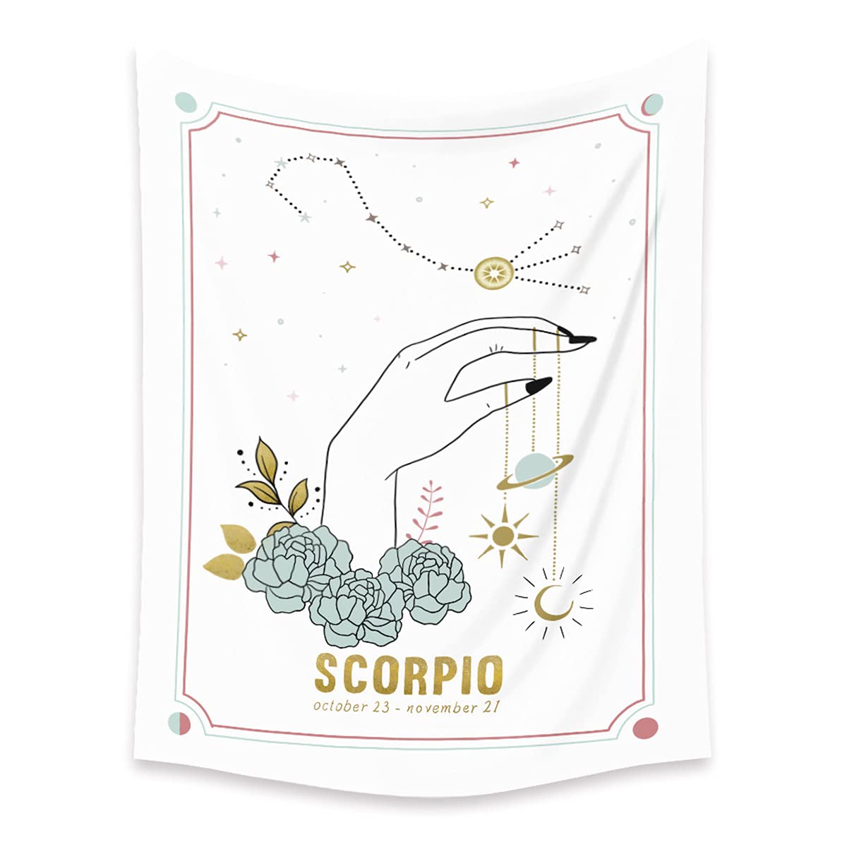 Shukqueen Constellation Scorpio Hand Rose Moon Stars Wall Tapestry - 70.9 x 90.6 inches (180x230 cm) - Bohemian Home Decor for Bedroom, Dorm, Living Room | Perfect for Meditation Spaces & Hippie Aesthetic Room Decor