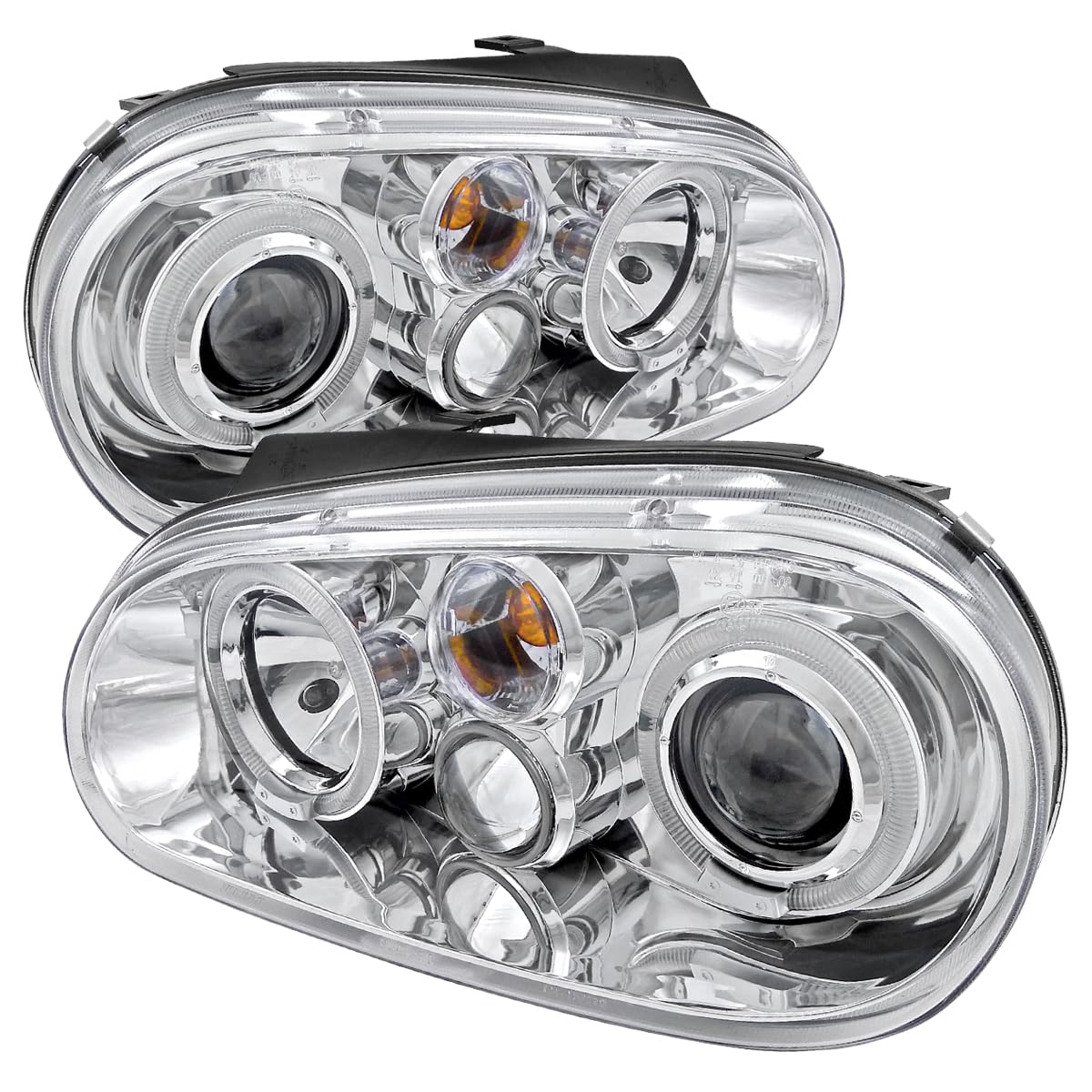 VW Golf Mk4 GTI R32 Cabrio Clear Dual Halo Projector Headlights (1999-2006) - High-Performance LED Lighting for Night Driving & Car Customization