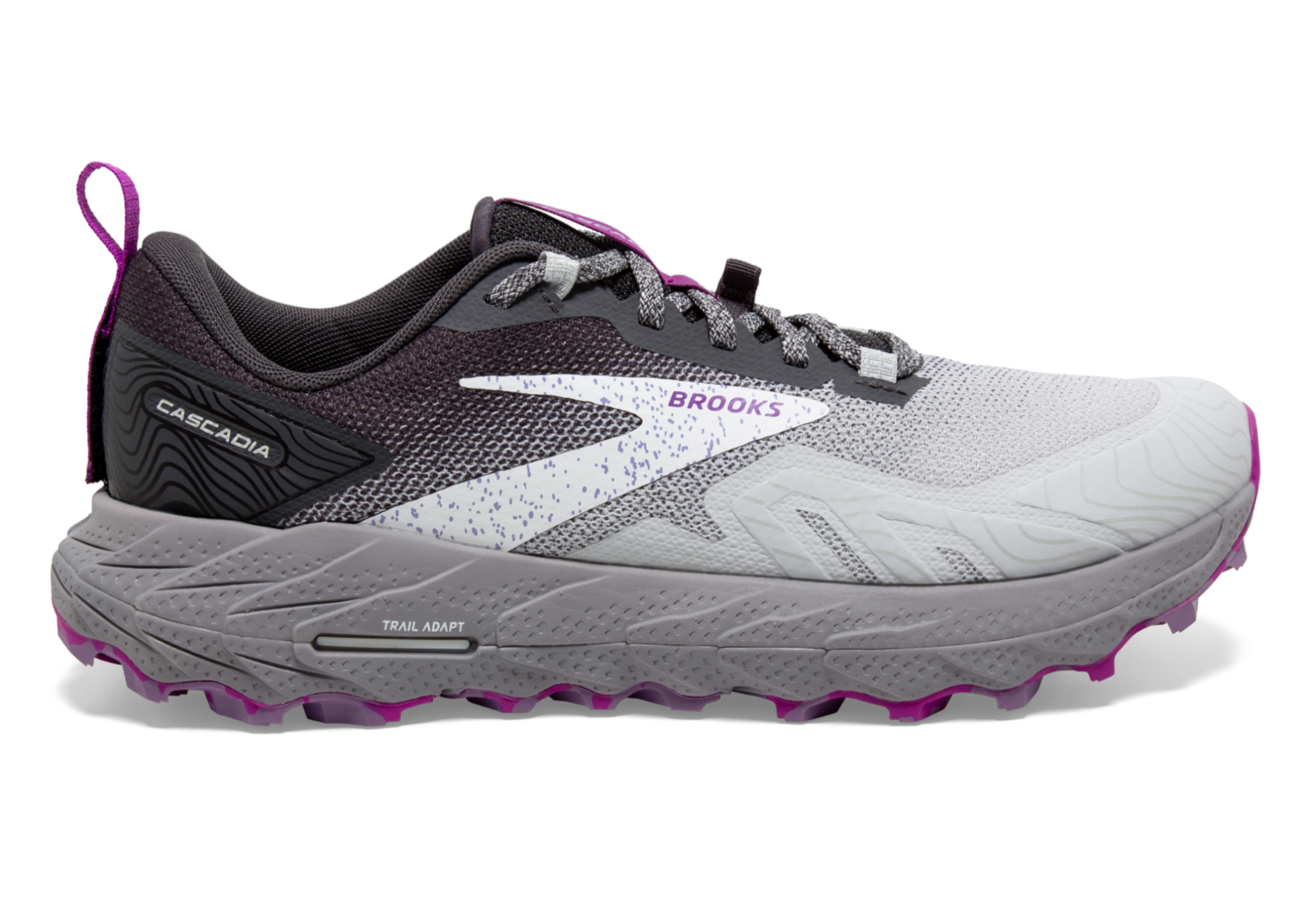 Brooks Cascadia 17 Women's Trail Running Shoes (D Width) - Oyster/Blackened Pearl/Purple | Lightweight & Durable for Hiking, Jogging & Outdoor Adventures