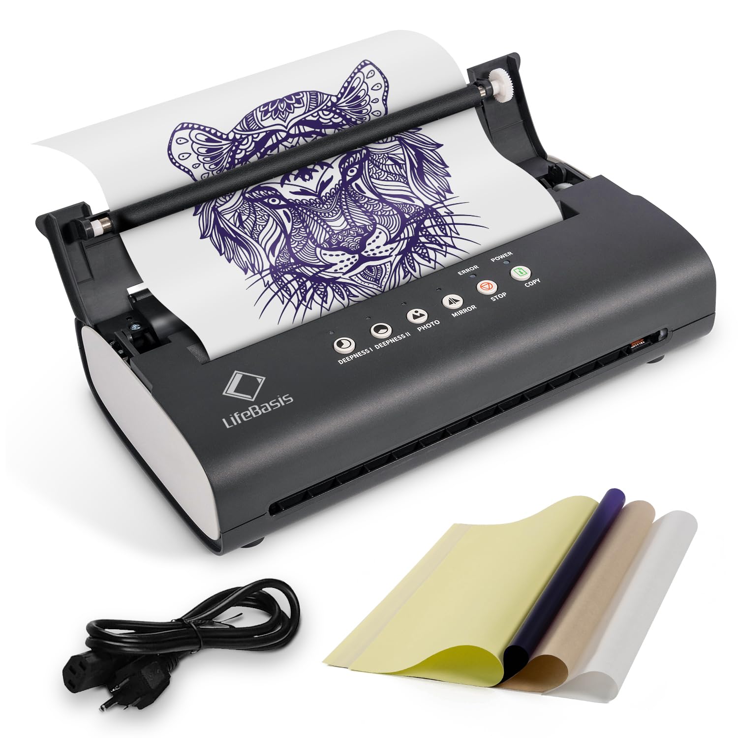 LifeBasis MT200 Upgraded Thermal Tattoo Stencil Printer Machine Kit with 20 Sheets Transfer Paper - Professional Tattoo Transfer Copier for Artists, Men & Women | Perfect for Tattoo Shops, Home Studios & DIY Body Art