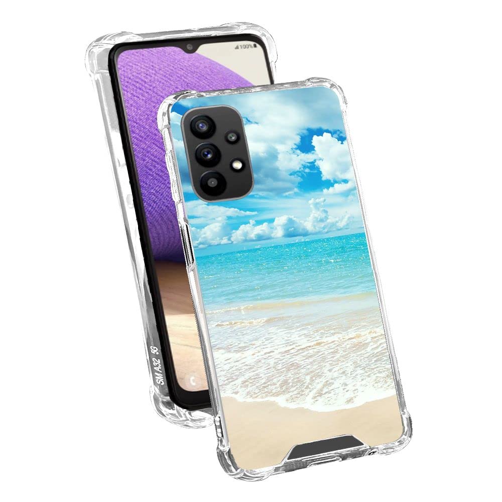 Shockproof Hybrid Case for Samsung Galaxy A32 5G - Slim Hard PC Back with Flexible TPU Bumper & Tempered Glass Screen Protector (Ocean Blue) | Perfect for Outdoor Activities, Beach Trips, and Daily Protection