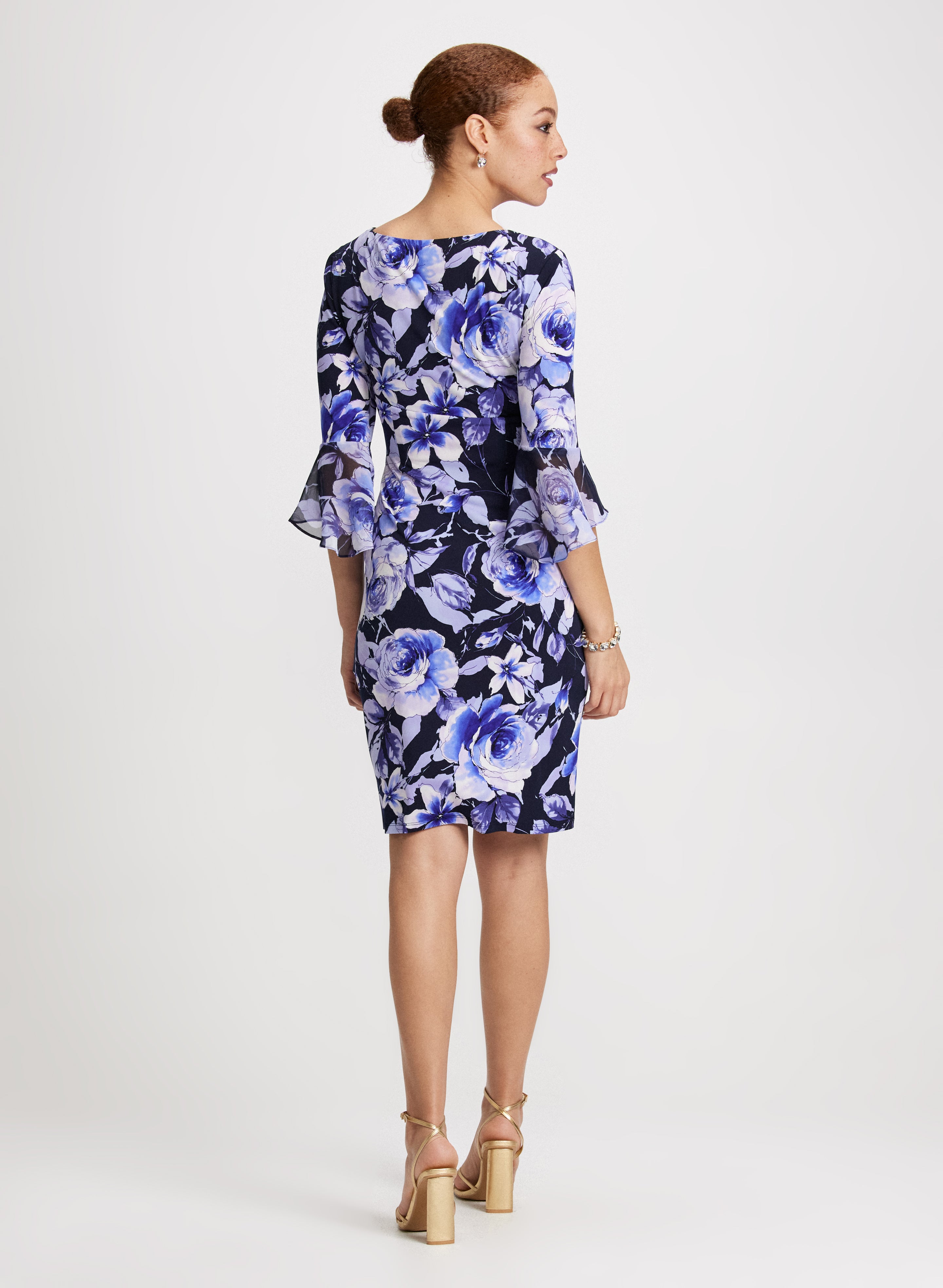 Elegant Floral Print Sheath Dress for Women - Summer Party, Wedding Guest & Office Wear - A-Line Fit with V-Neck & Short Sleeves