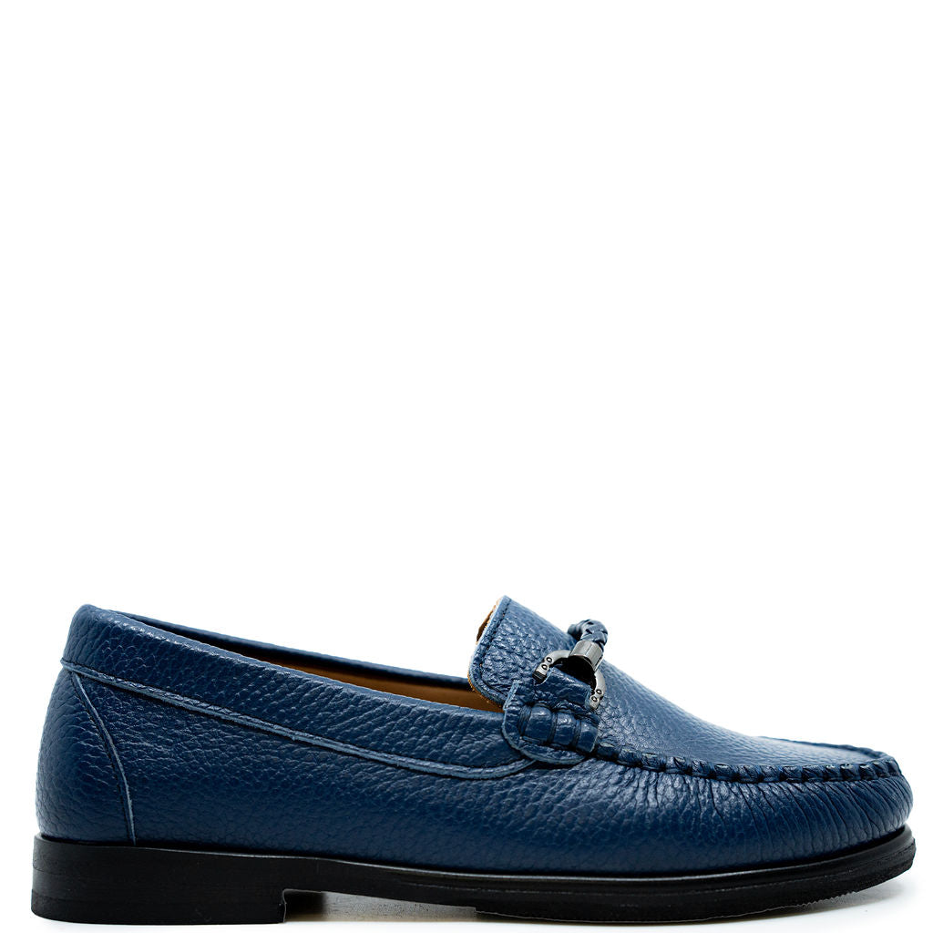 Porte Navy Pebbled Penny Loafers for Men - Classic Slip-On Dress Shoes with Buckle Detail - Perfect for Business, Office & Formal Occasions