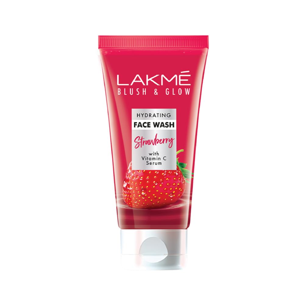 Lakme Blush & Glow Exfoliating Face Wash with Vitamin C Serum | Hydrating & Gentle Facial Cleanser with Strawberry Fruit Extracts | 50gm | Brightening & Glowing Skin for Daily Skincare Routine