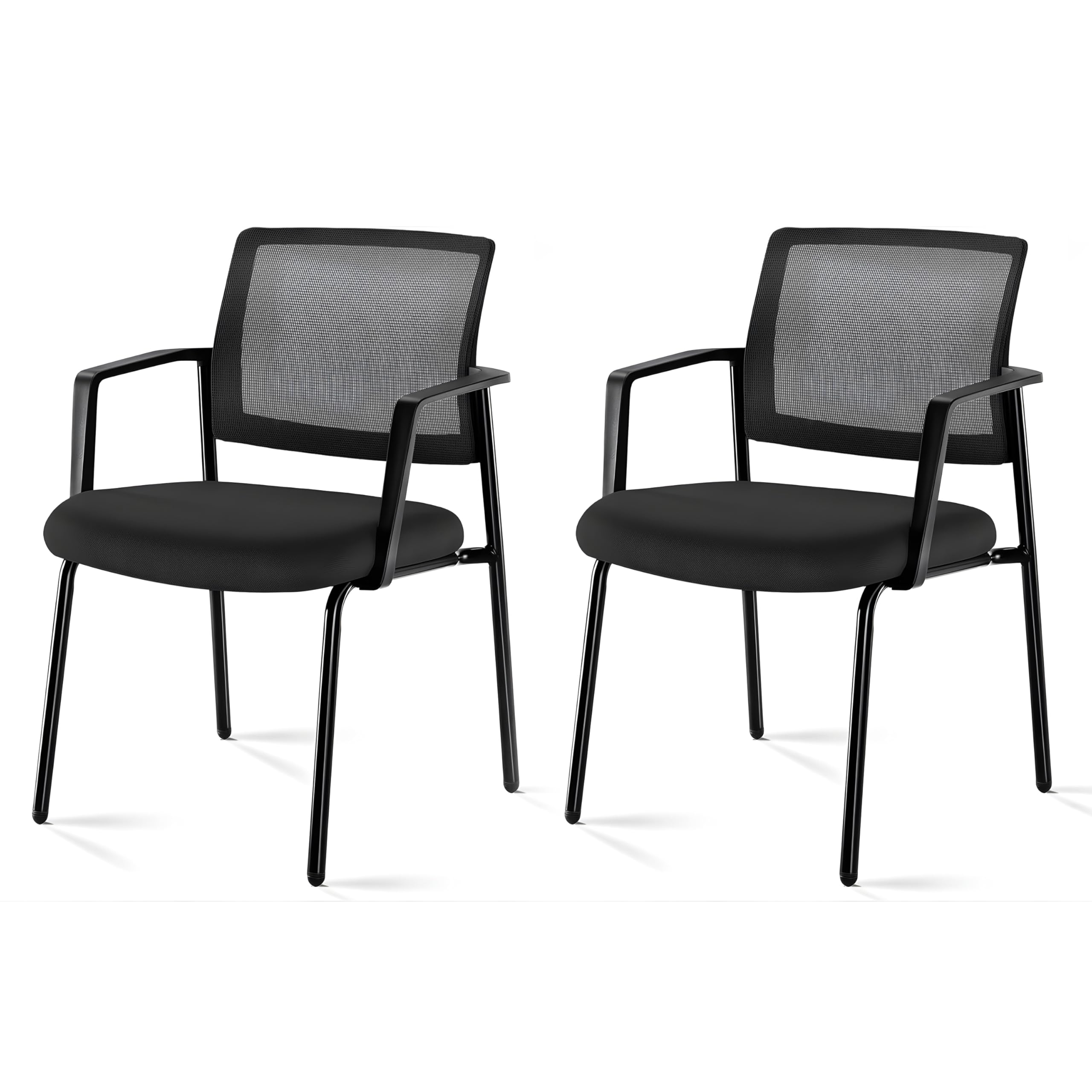 Simple Deluxe 2-Pack Guest Waiting Room Office Arm Chairs - No Wheels, Stackable Fabric Seat with Mesh Back & Ergonomic Support for Reception, Meeting, Conference, Lobby, Home Office & Computer Desk Use