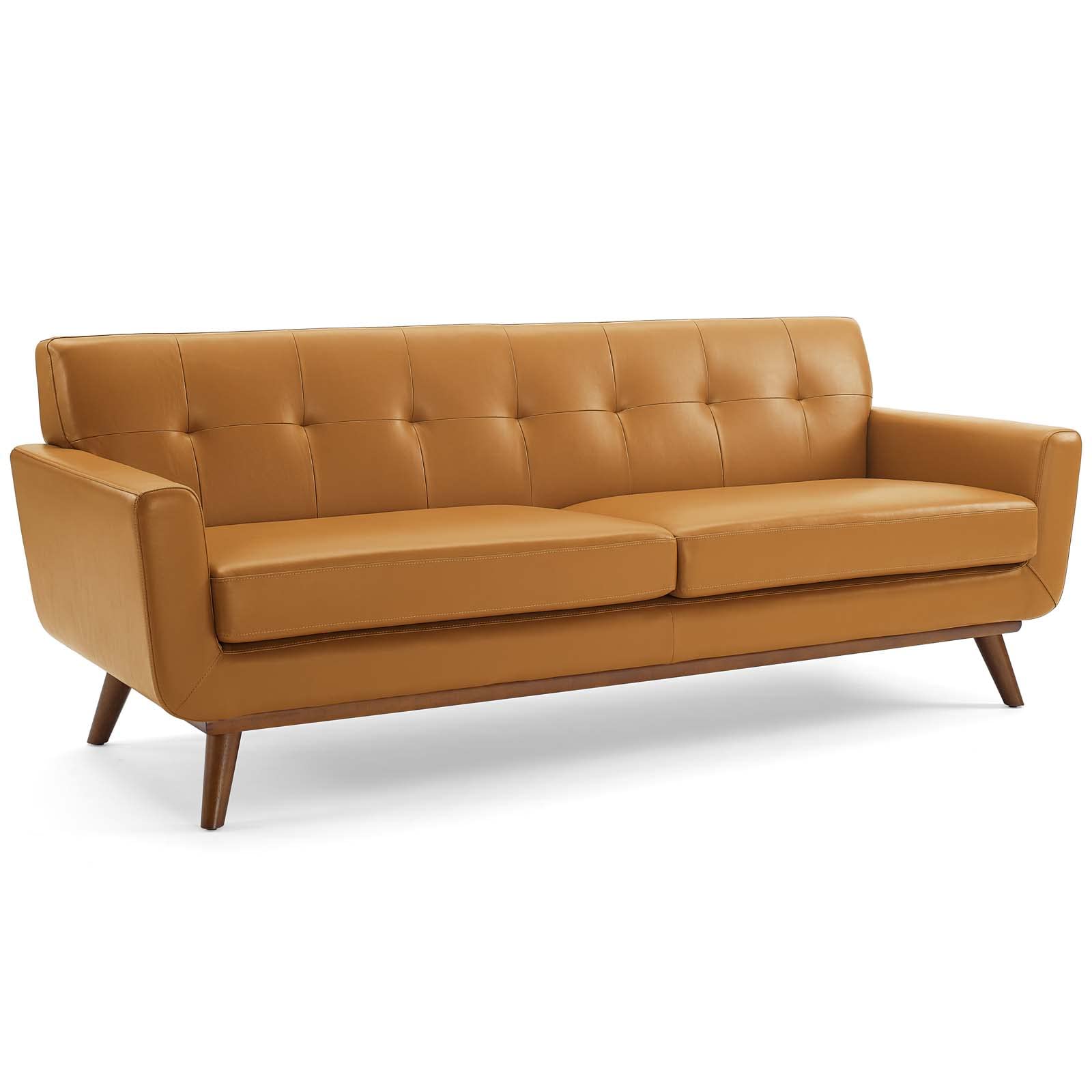 Modway Engage Top-Grain Leather Sofa - Modern Tan Leather Couch for Living Room, Lounge & Home Theater Seating - Durable Comfortable Sectional Sofa for Family Gatherings & Relaxation