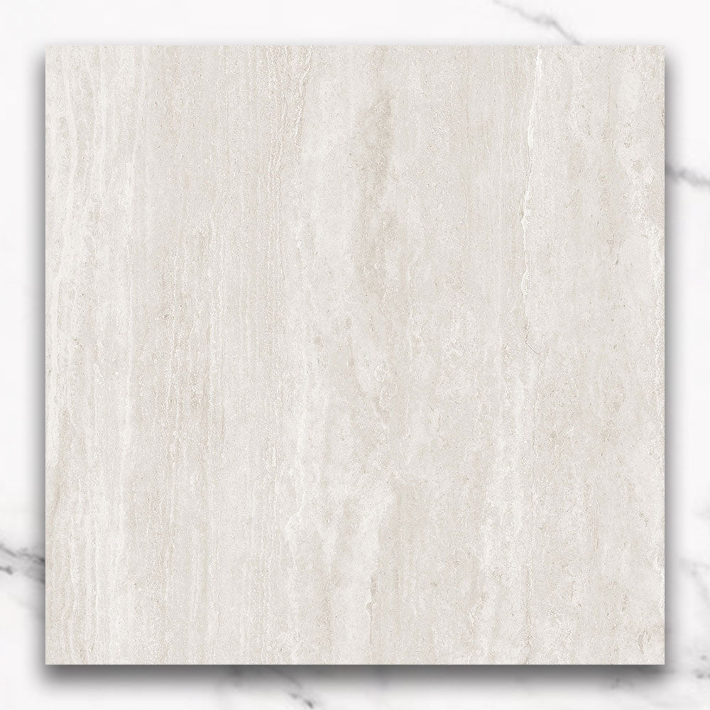 Premium 600x600mm Matt White Travertine Look Porcelain Tile - Durable Flooring for Living Room, Bathroom & Kitchen Renovation