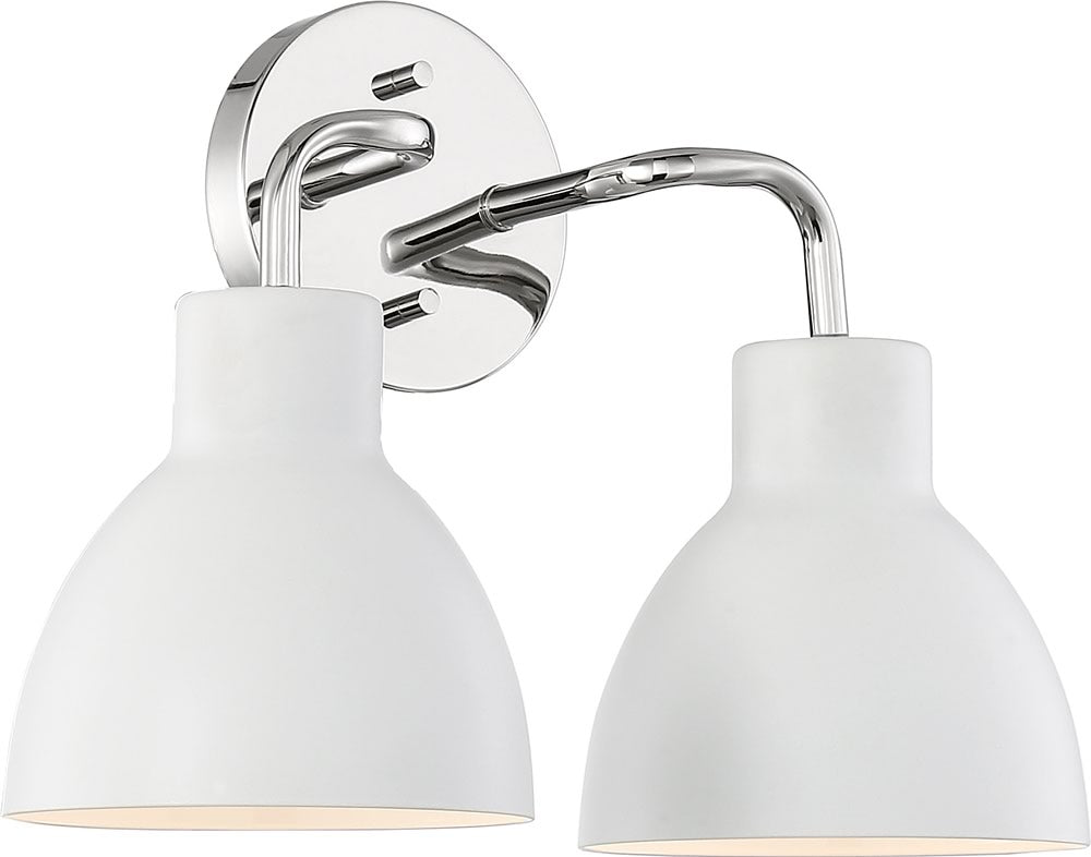 14W Sloan 2-Light Bathroom Vanity Light Fixture - Polished Nickel & White Finish - Perfect for Bathroom, Powder Room, and Dressing Room Lighting