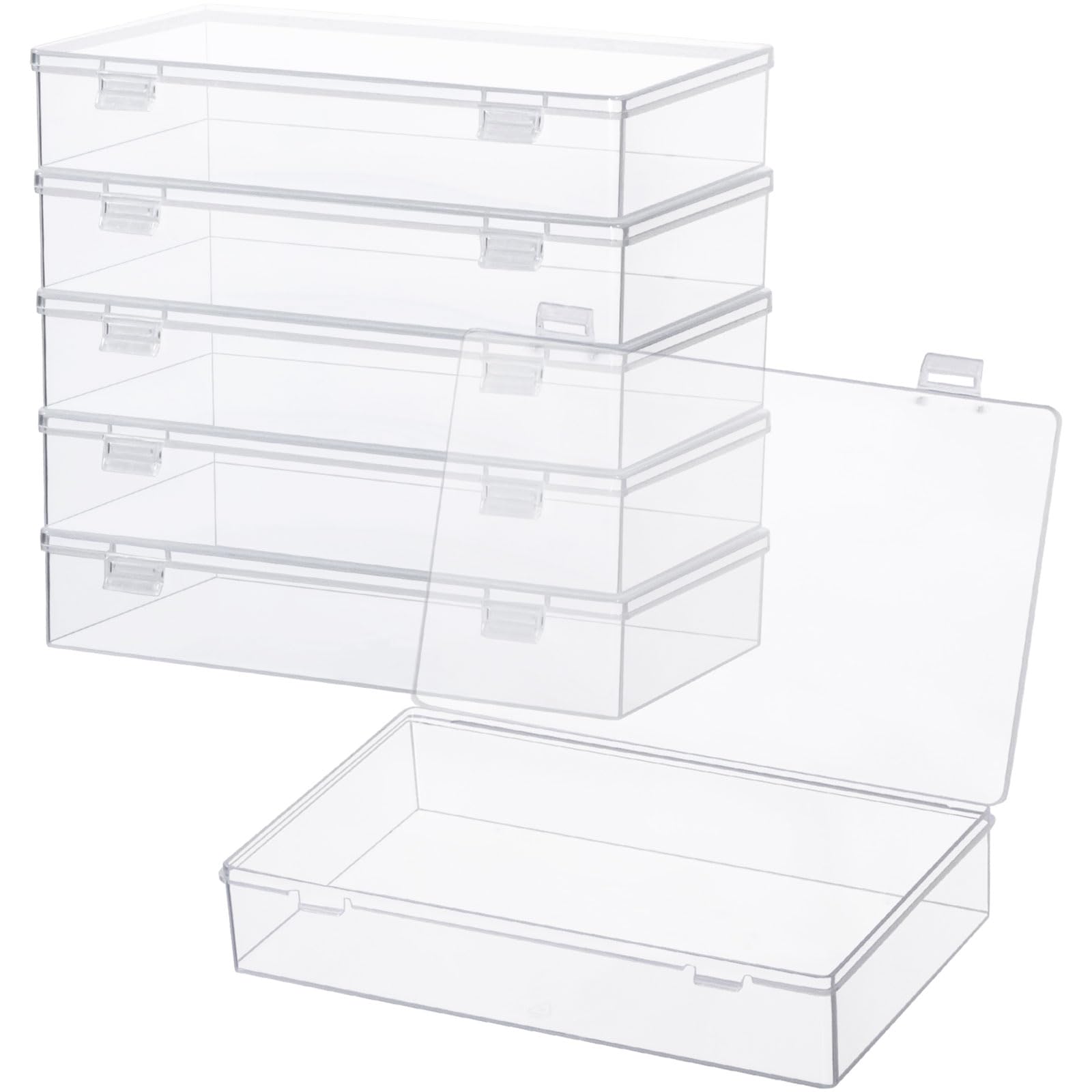 Ganydet 6-Pack Clear Plastic Storage Boxes with Lids - 8.2 x 5 x 1.5 Inch Craft Organizers for Beads, Legos, Crayons, Pencils & Small Game Pieces | Perfect for Home, Office & Classroom Organization