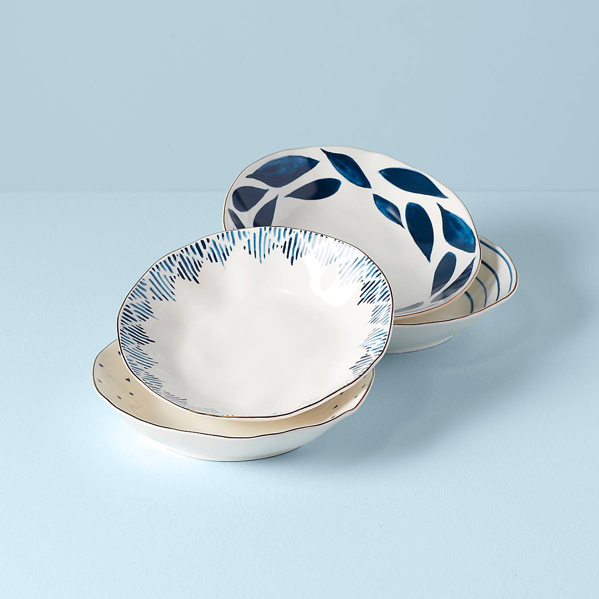 Blue Bay Pasta Bowls Set of 4 - Premium Ceramic Dinner Plates for Spaghetti, Salad & Soup - Perfect for Family Dinners, Parties & Italian Restaurants