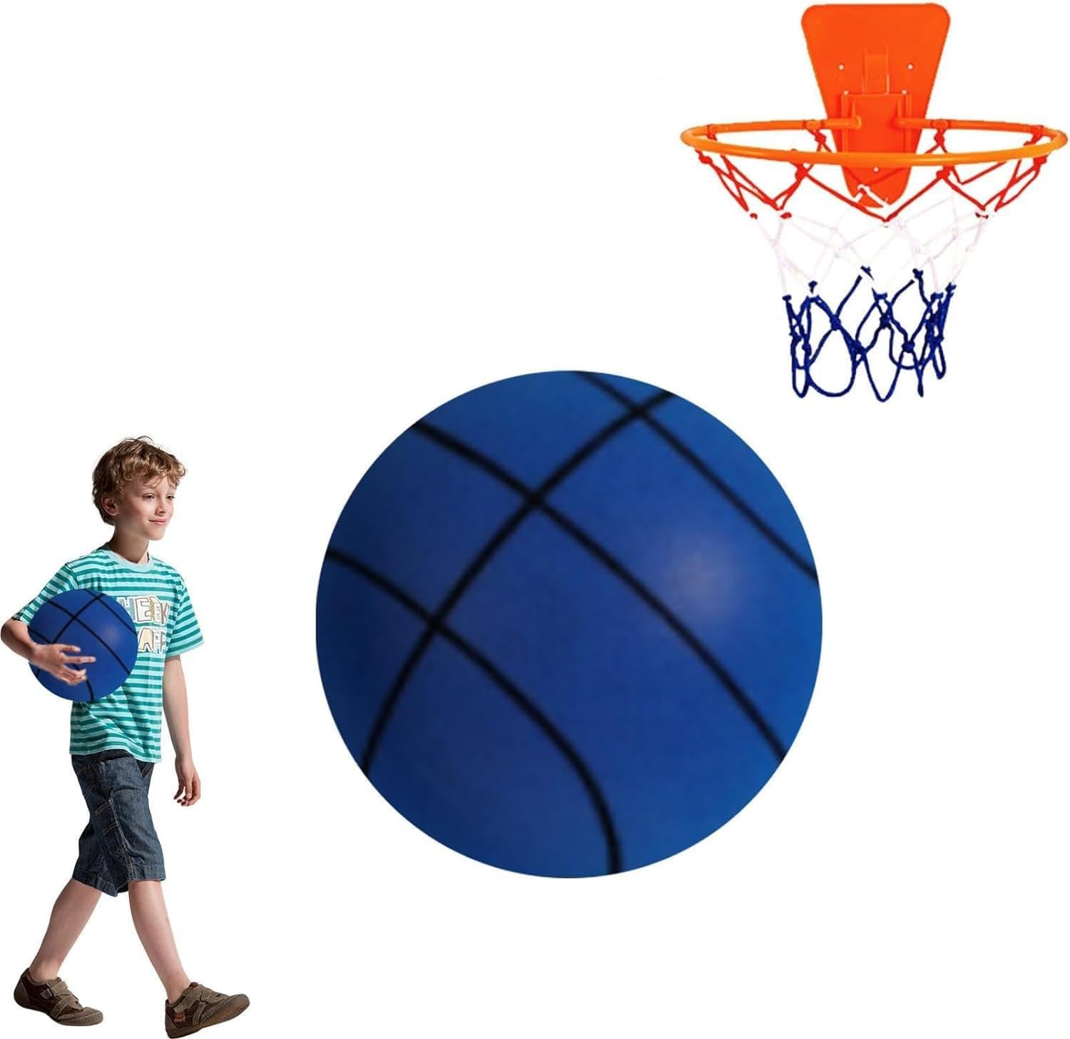 2024 Quiet Indoor Basketball - Soft Foam Ball for Kids & Training (Blue, 8.27