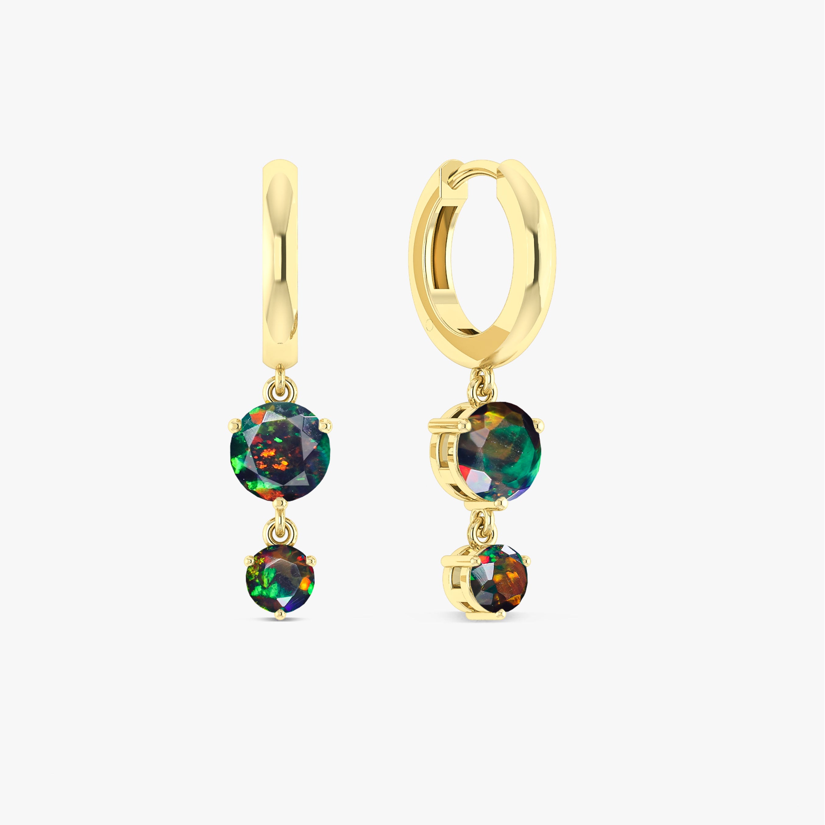 2 Round Stone Natural Black Opal Drop Hoop Earrings for Women - Elegant Dangle Jewelry for Party, Wedding & Everyday Wear