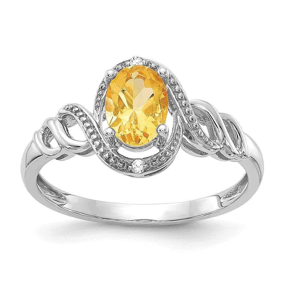 10k White Gold Citrine and Diamond Ring for Women - Elegant Birthstone Jewelry Gift for Anniversary, Engagement, or Special Occasion