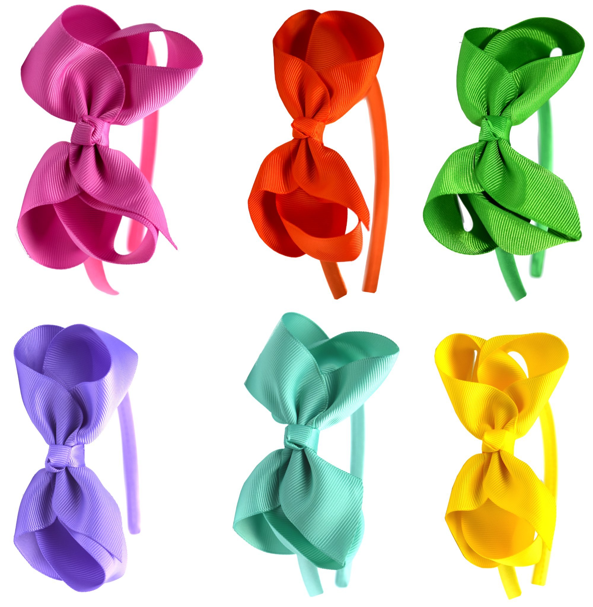 6-Pack Fashion Headbands with 4 Inch Bows - Pink, Orange, Green, Lavender, Teal & Yellow Hair Accessories for Girls | Perfect for School, Playtime, Parties & Everyday Wear