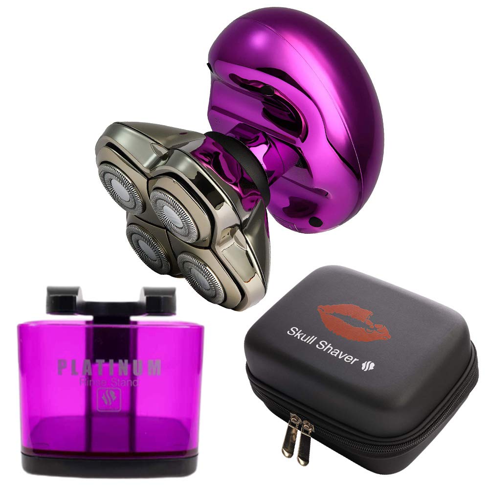 Premium Skull Shaver Butterfly Kiss Electric Razor for Women - Purple Shaver with Platinum Rinse Stand & Travel Case (Black) - Perfect Gift Set for Travel, Home Use & Sensitive Skin Care