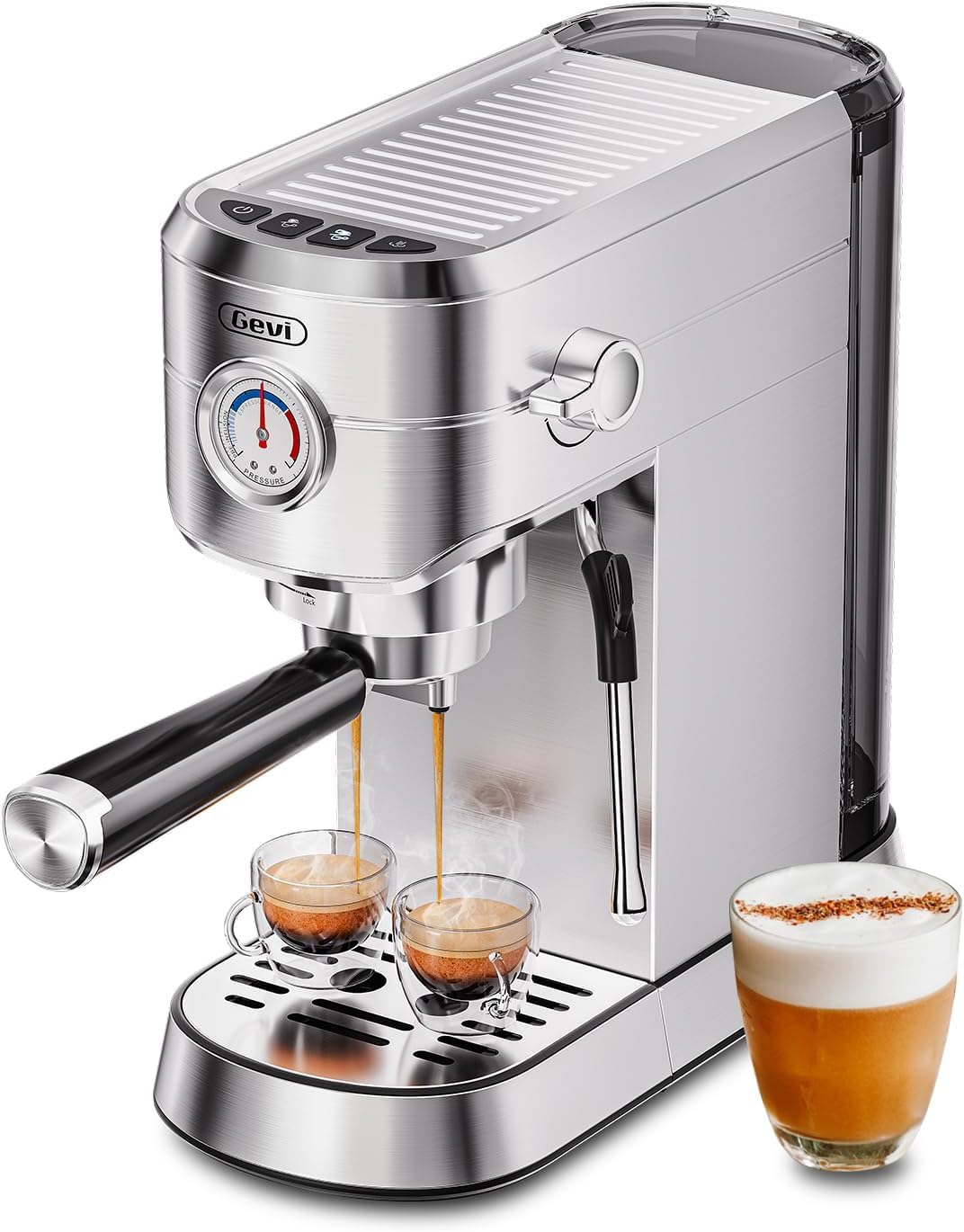 Gevi 20 Bar Commercial Espresso Machine with Milk Frother - Stainless Steel Professional Coffee Maker for Home & Office - Compact Cappuccino & Latte Maker - Perfect for Coffee Shops, Gifts & Daily Brewing