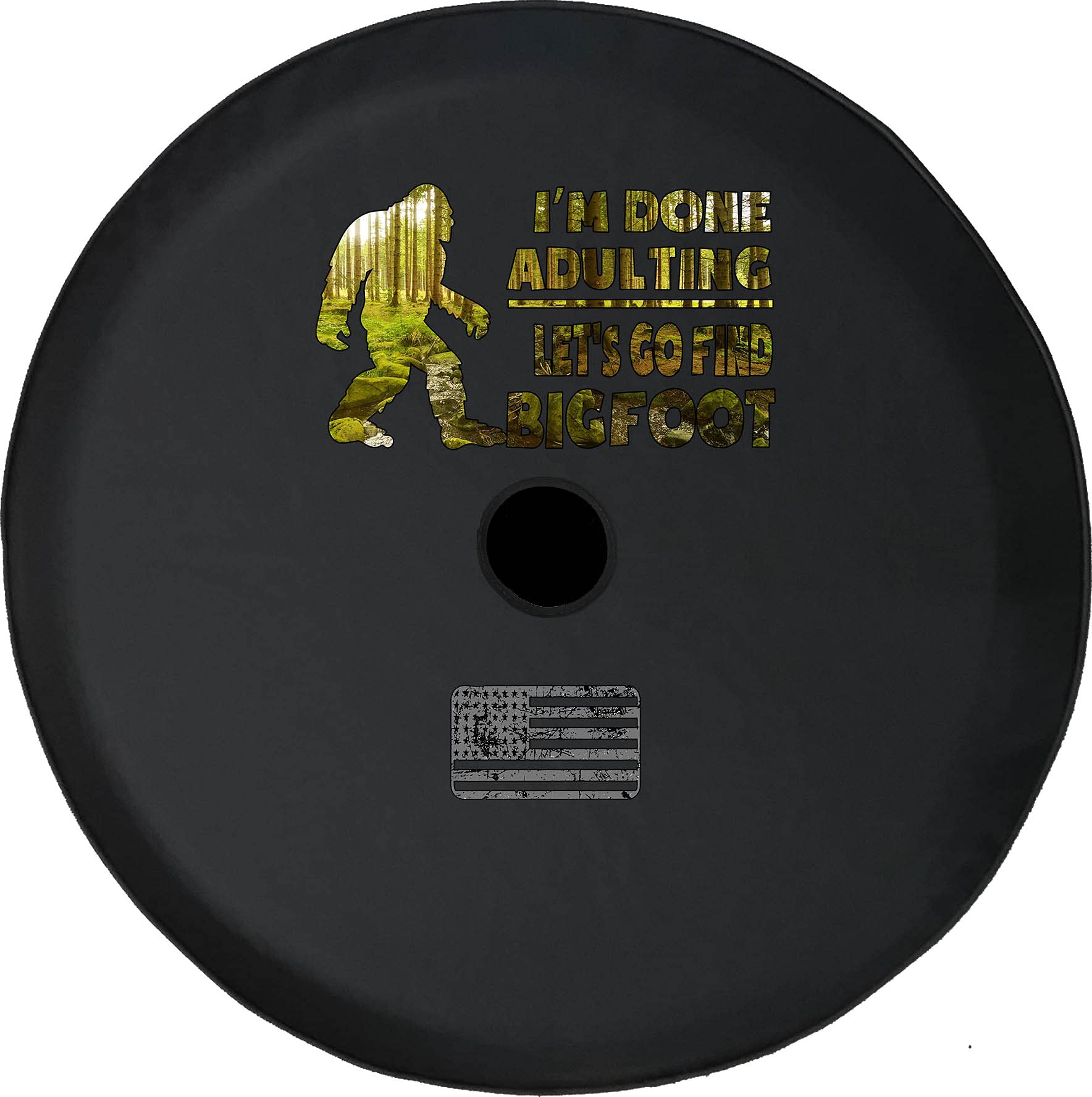 JL Spare Tire Cover - Bigfoot Sasquatch Design | Funny Wheel Cover for SUV, Trailer, RV Accessories | Universal Fit with Backup Camera Hole | Perfect for Off-Road Adventures & Camping Trips