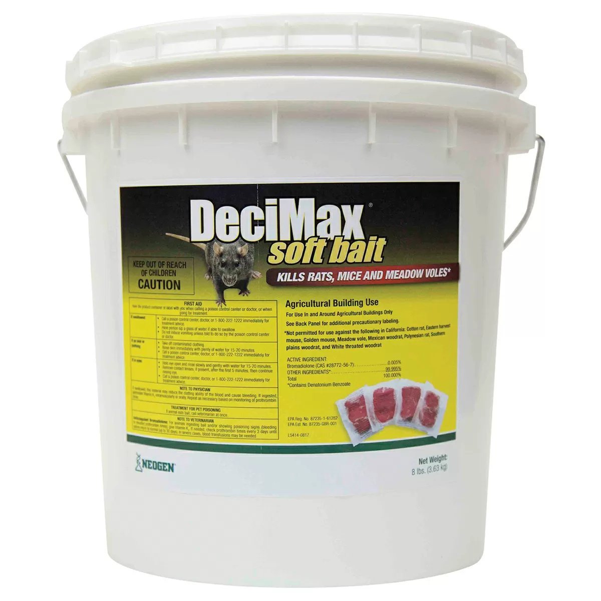 DeciMax® Rodenticide Soft Bait - 8 lb Pail for Effective Rat & Mouse Control - Ideal for Homes, Farms & Commercial Use