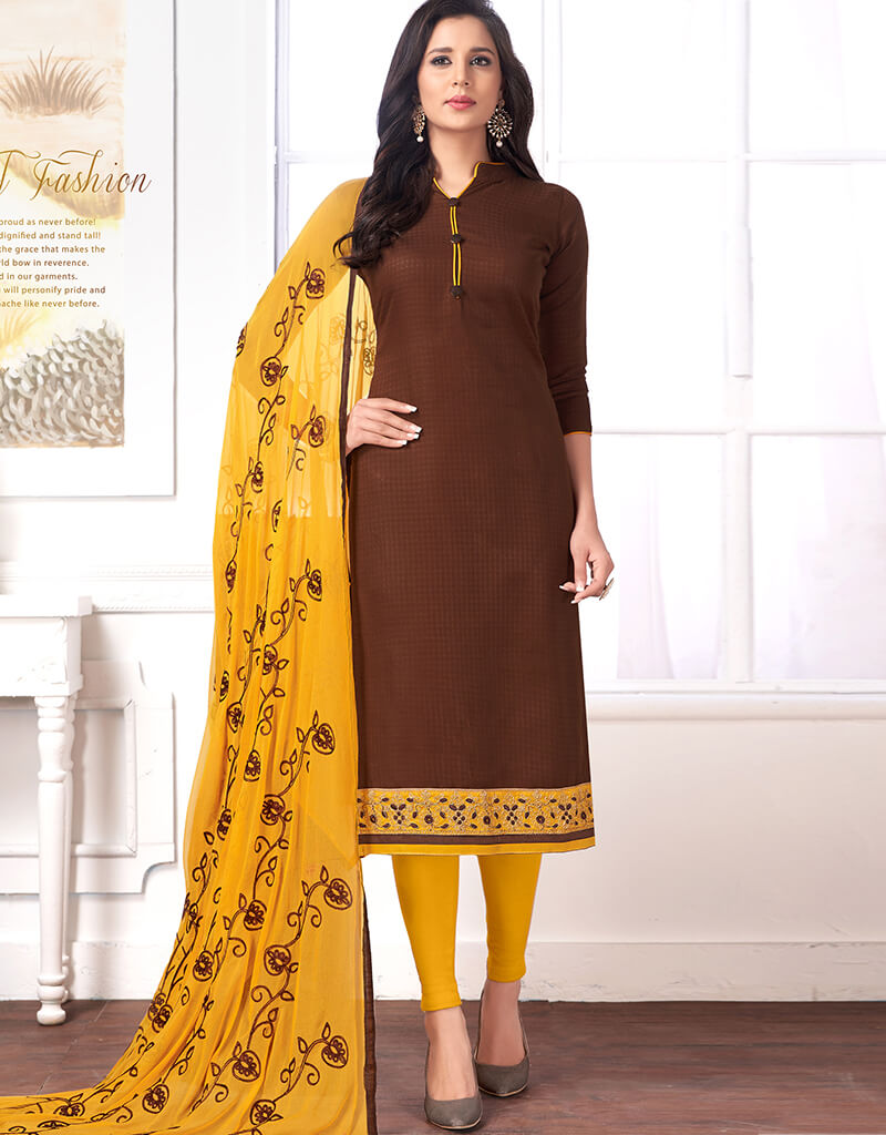 Brown Cotton Buti Chudidar Salwar Suits for Women - Traditional Indian Ethnic Wear for Festivals, Weddings & Special Occasions