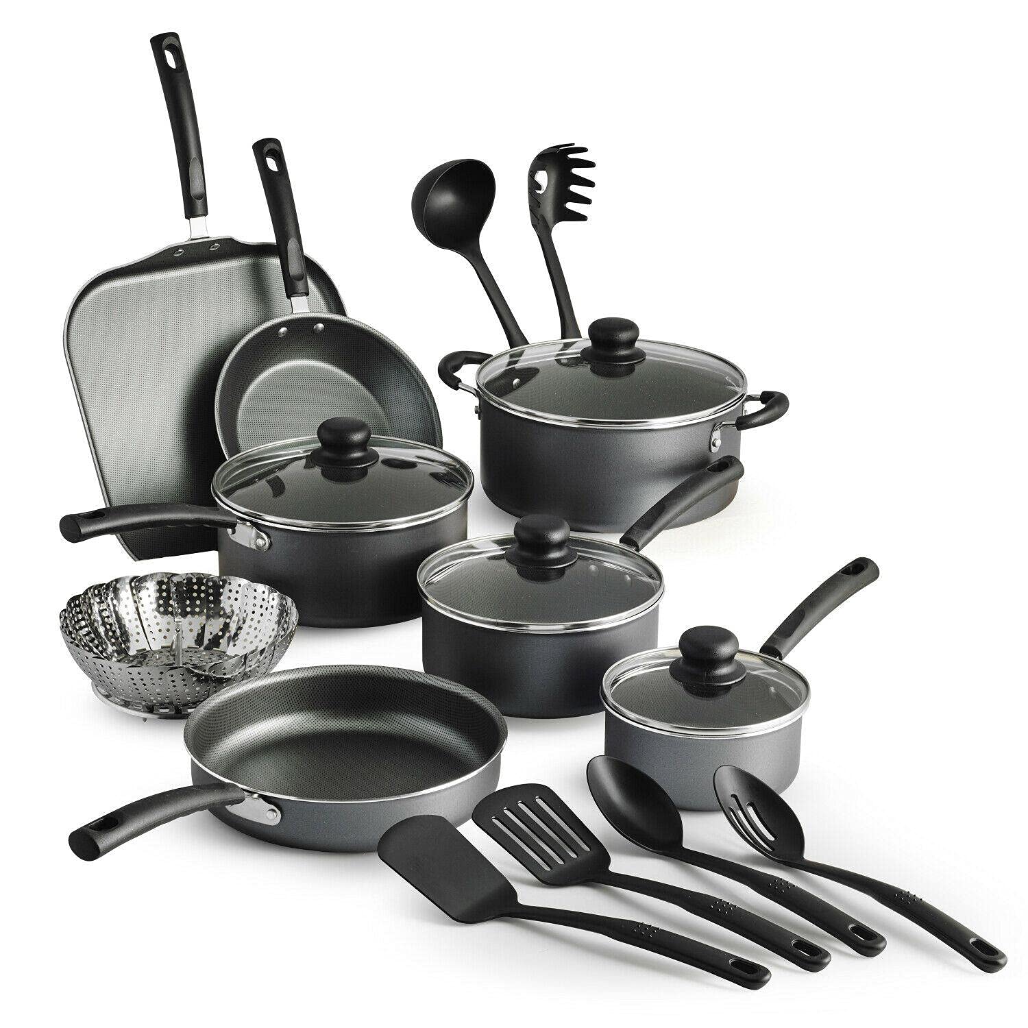 18-Piece Nonstick Cookware Set - Pots & Pans for Home Kitchen Cooking | Black Ceramic Coating | Perfect for Frying, Boiling, Baking & Everyday Meal Prep