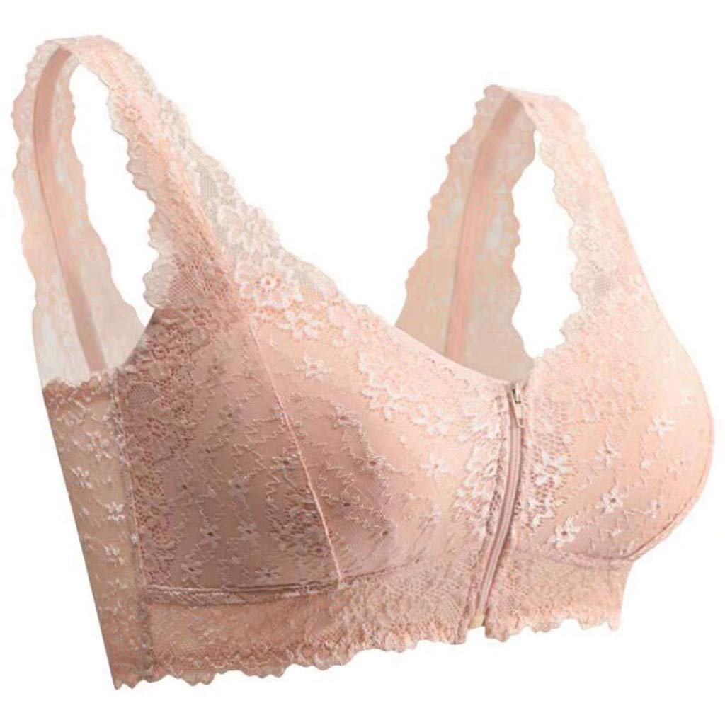 iCJJL Women's Push Up Bras - Floral Lace Wirefree Padded Sports Bra with Front Zipper Closure, Seamless Mid-Support Yoga Bra for Workout, Running, Gym & Daily Wear