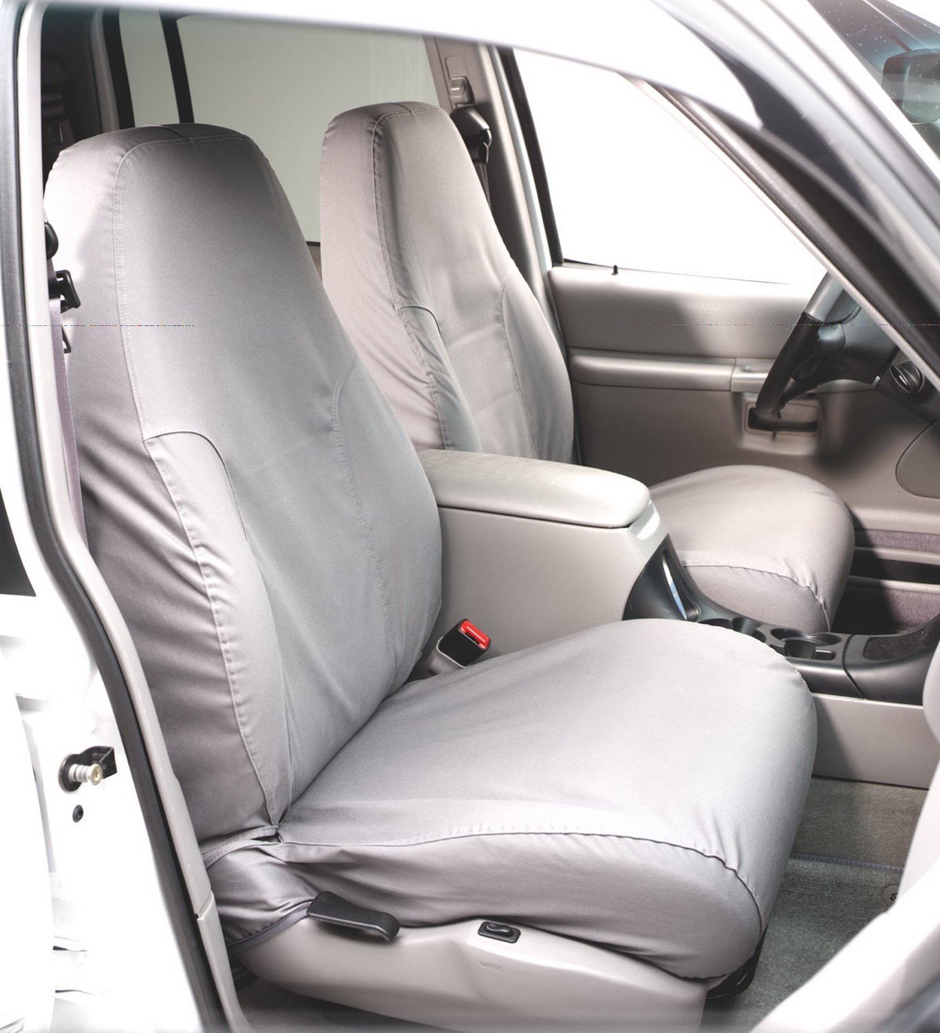 Covercraft Custom-Fit Front Bench SeatSaver Seat Covers - Polycotton Fabric, Grey | Durable Car Seat Protection for Trucks & SUVs | Perfect for Road Trips & Daily Commutes