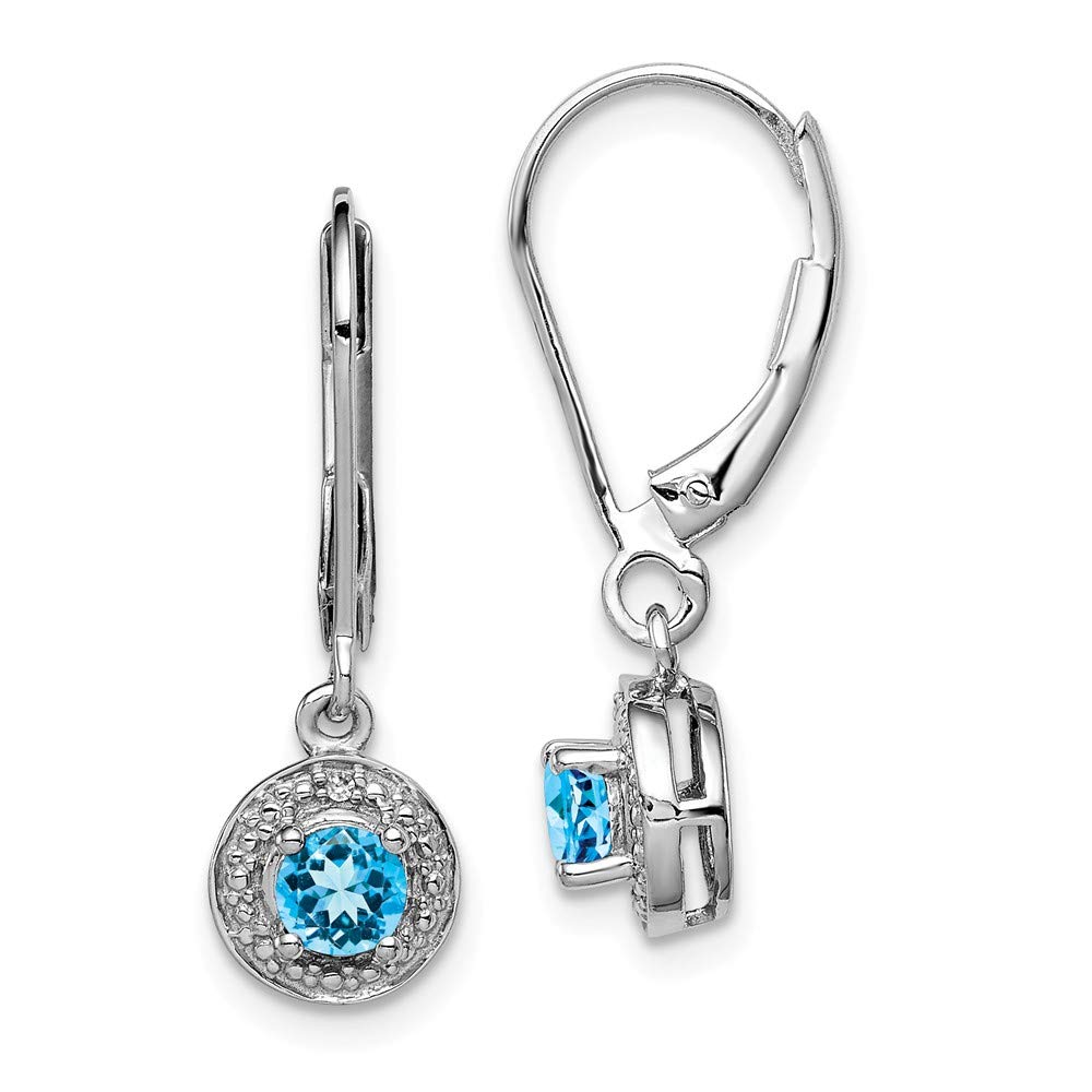 Sterling Silver Rhodium-Plated Diamond & Blue Topaz Earrings for Women - Elegant Dangle Drop Earrings for Party, Wedding & Evening Wear