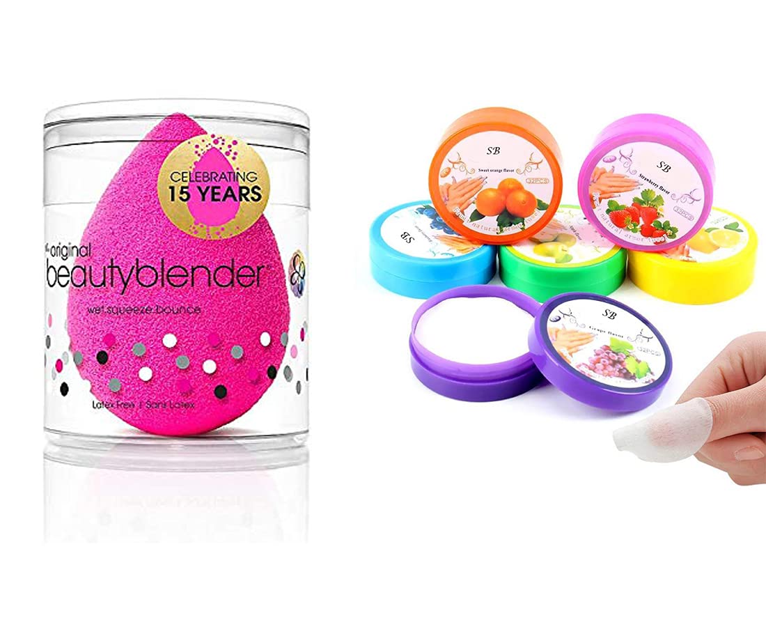 EL Sueno Multi Fruit Flavored Nail Polish Remover Wipes - 96 Round Cotton Pads (Pack of 3) + 1 Free Beauty Blender Sponge - Acetone-Free for Gentle Nail Care at Home, Travel & Salon Use