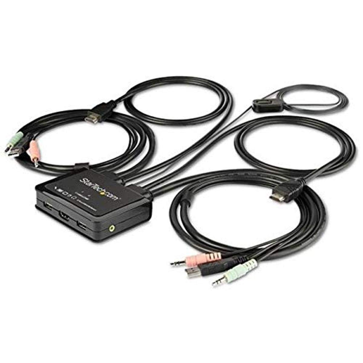 StarTech.com 2 Port HDMI KVM Switch - 4K 60Hz UHD USB Desktop KVM with Integrated 4ft Cables & Audio - Bus Powered & Remote Switching for MacBook, ThinkPad (SV211HDUA4K) - Perfect for Home Office & Multi-Device Workspaces