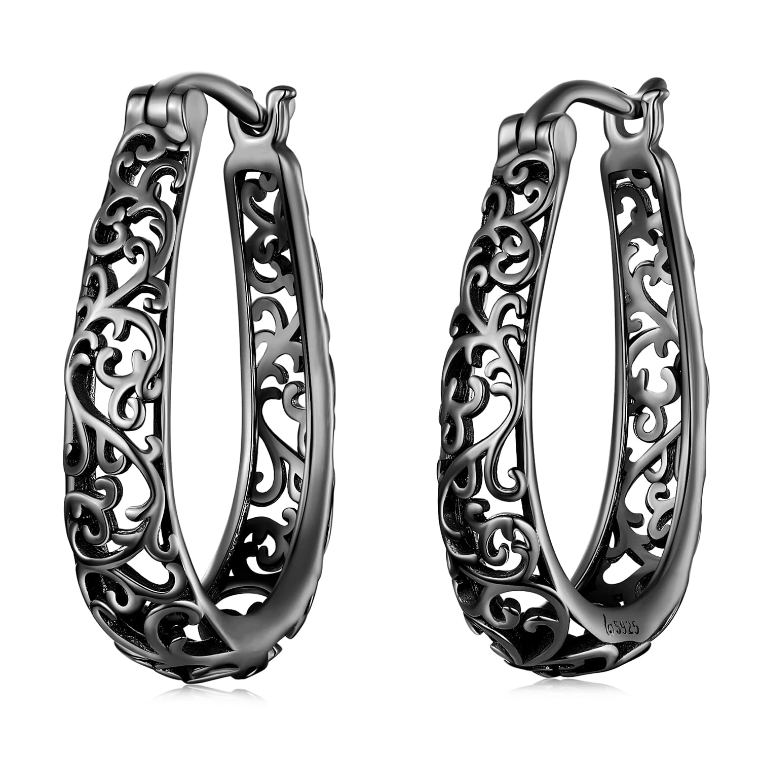 BISAER 925 Sterling Silver Hoop Earrings for Women - 14K Gold Plated Hypoallergenic Filigree Earrings Set | Elegant Jewelry Gift for Her, Perfect for Parties, Weddings & Everyday Wear
