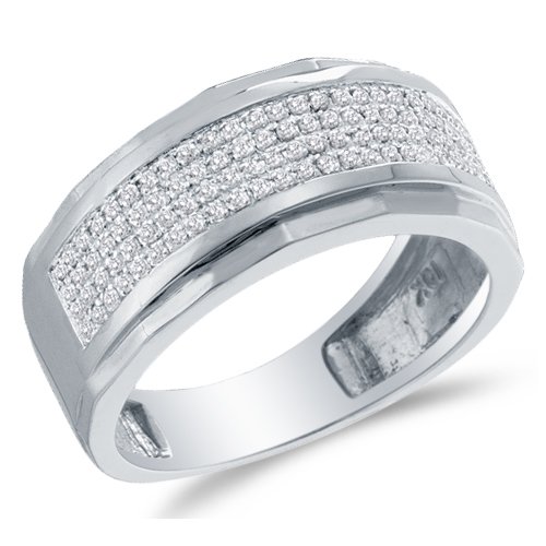 Sonia Jewels 925 Sterling Silver Round Diamond Men's Wedding Band Ring - Micro Pave Setting (1/3 cttw) | Durable & Hypoallergenic | Perfect for Engagement, Anniversary & Everyday Wear