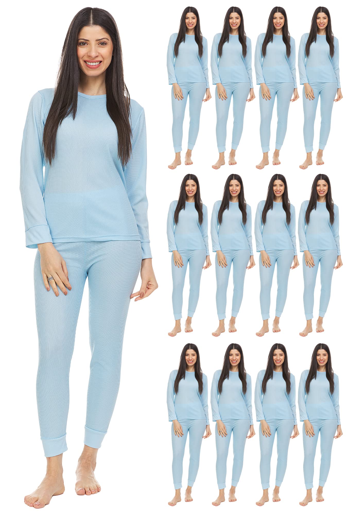 Wholesale Bulk 2-Piece Women's Thermal Underwear Set - Cotton Long Johns Base Layer Top & Bottom in Solid Colors - Perfect for Winter, Outdoor Activities & Layering