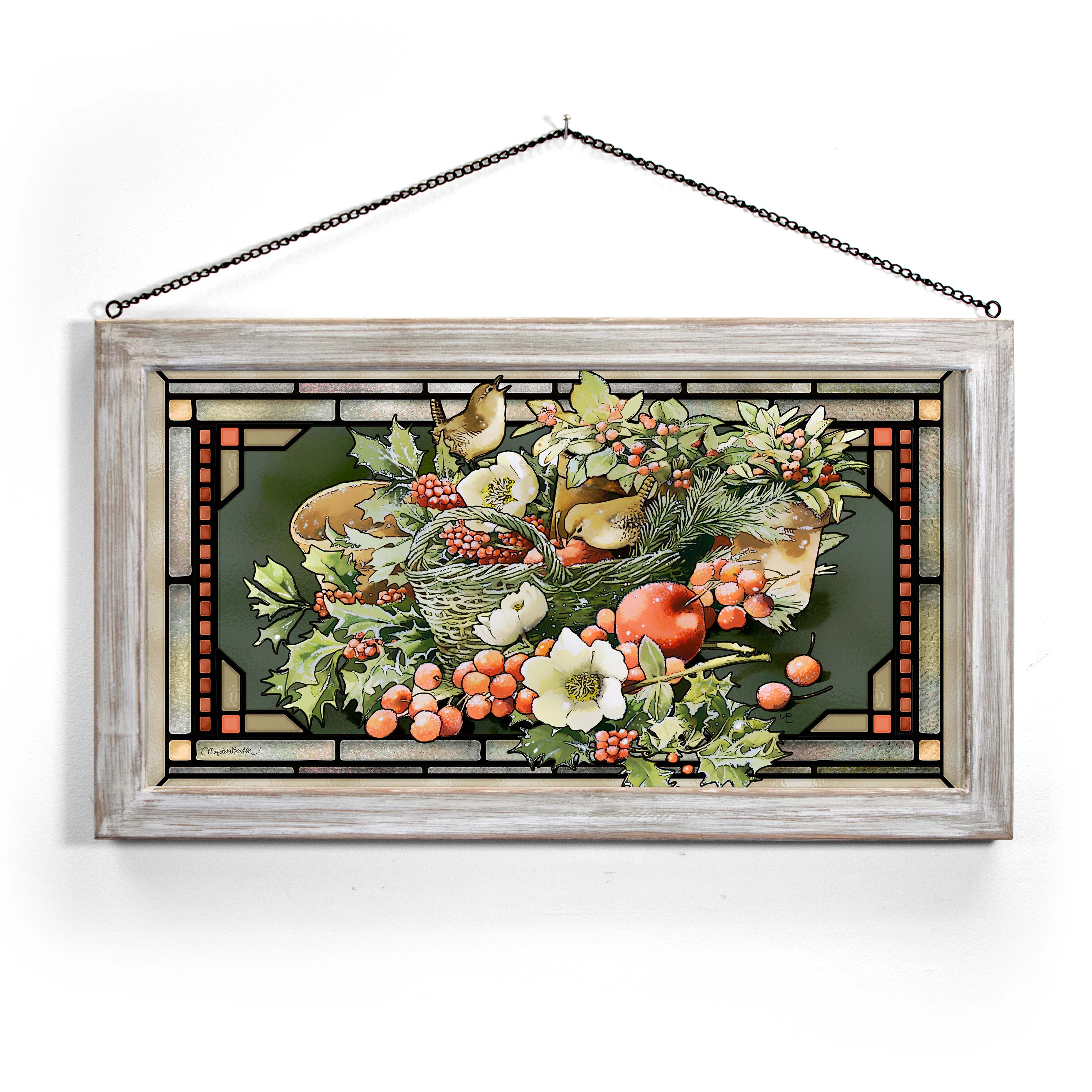 13 x 23 Stained Glass Art Panel - Holiday Abundance Design - Perfect for Christmas Decor, Church Windows & Home Wall Art