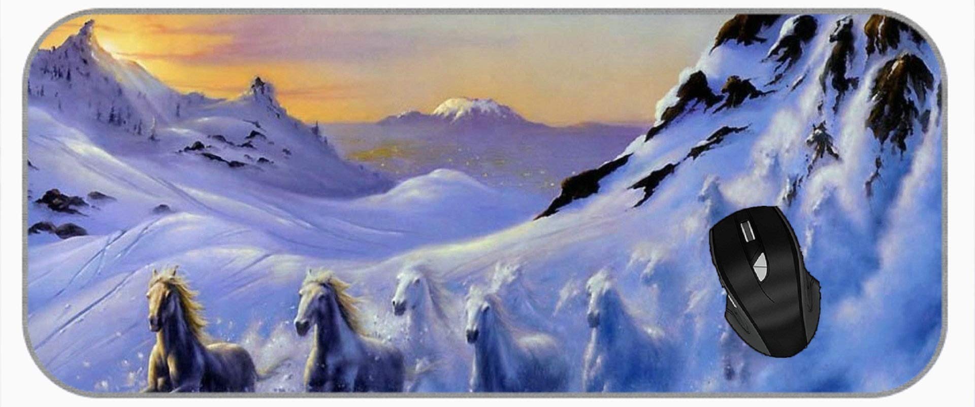 XXL Large Mouse Pad with Snow Mountain & White Horse Design - Extra Wide Gaming & Office Desk Mat for PC, Laptop, Workstation - Perfect for Gamers, Graphic Designers & Home Office Use