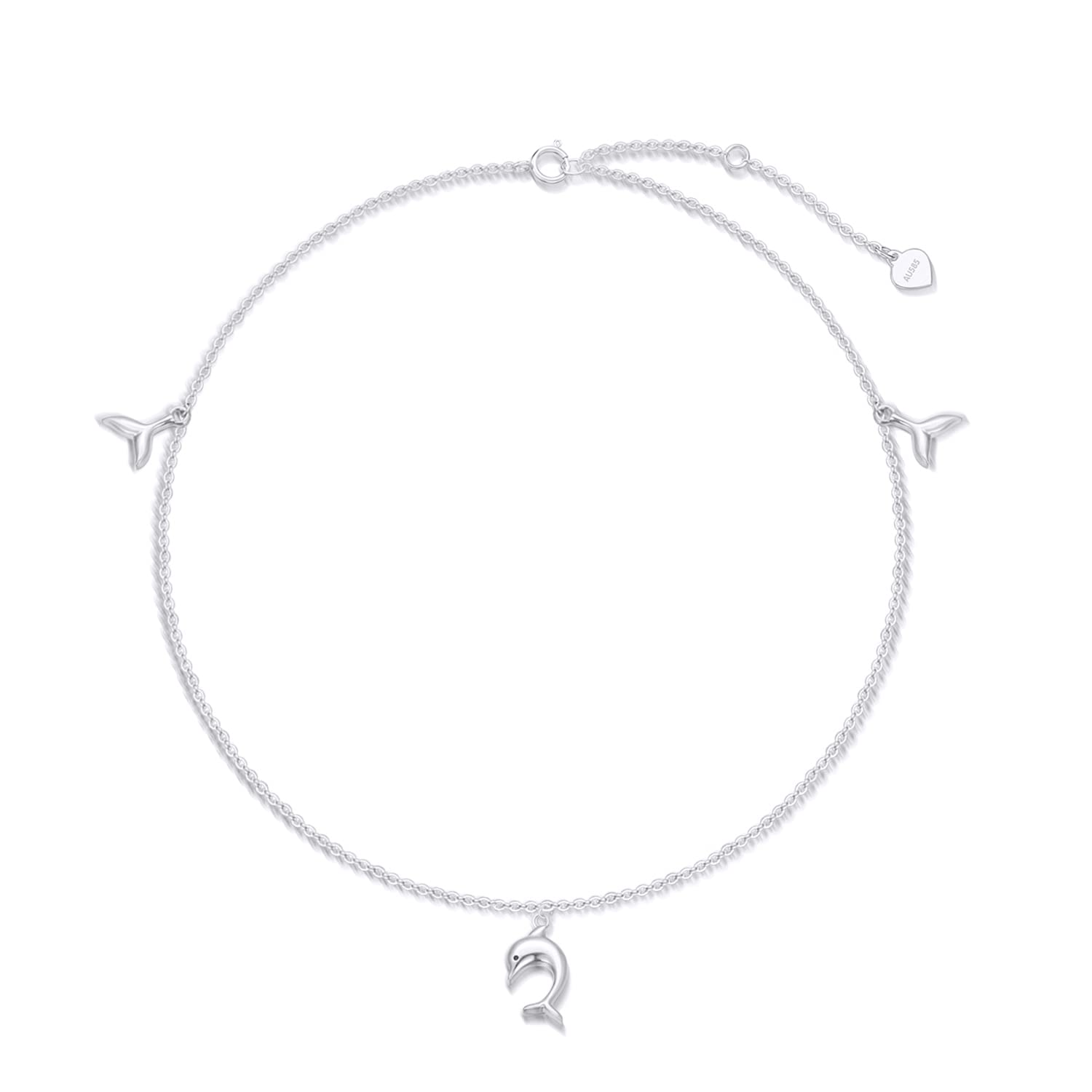 14K Gold Dolphin Anklet for Women - Real Gold Mermaid Ankle Bracelet Adjustable 9.4-11 Inch - Elegant Foot Jewelry Gift for Her - Perfect for Beach Vacations, Summer Outfits & Special Occasions