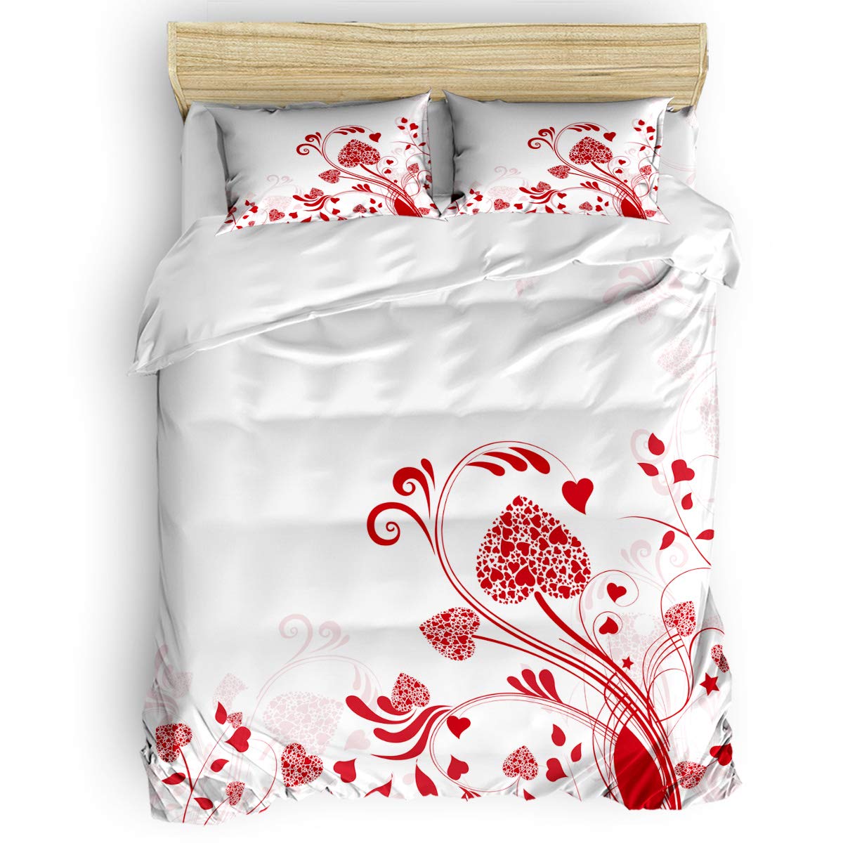 Full Bedding Set - 1 Comforter, 1 Sheet & 2 Pillowcases | Valentine's Day Floral Duvet Cover | Soft Comfortable Bed Sheets for Kids, Teens & Adults | Perfect for Guest Rooms, Dorms & Cozy Bedrooms