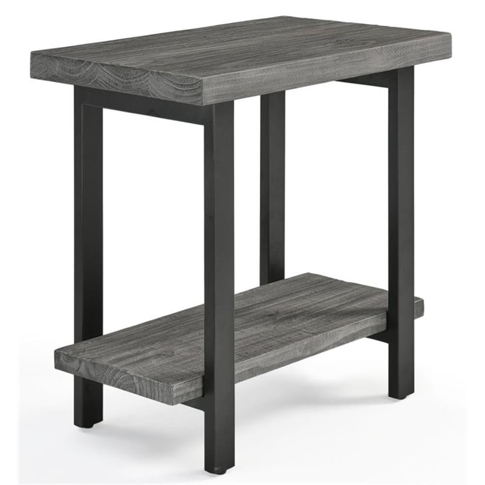 Alaterre Pomona 2-Tier End Table - Rustic Metal & Solid Wood Side Table with Slate Gray Shelves for Living Room, Bedroom, or Office - Modern Farmhouse Home Decor Furniture