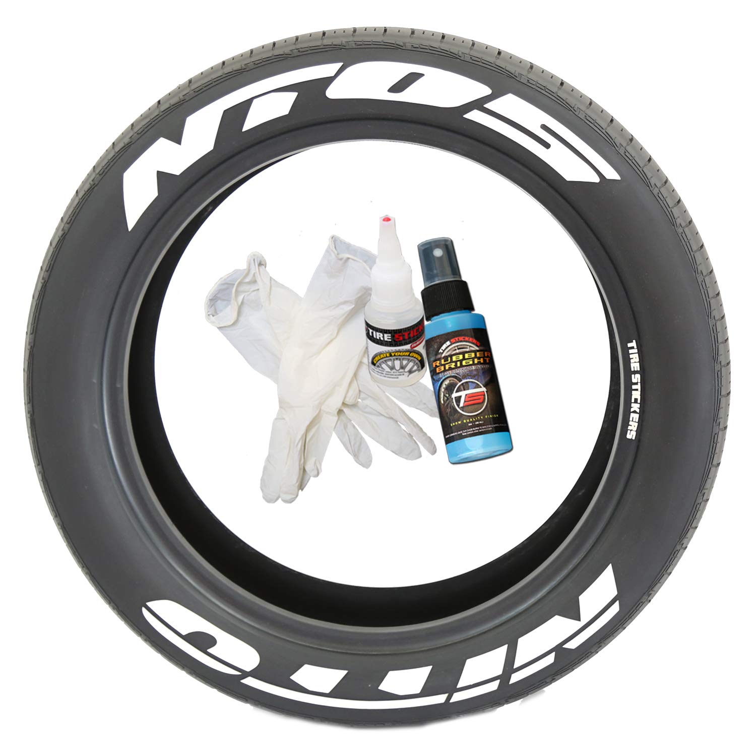 Nitto NT05 Permanent DIY White Tire Lettering Kit - 4 Pack with Glue & 2oz Touch-Up Cleaner for 19-21 Inch Wheels (1.50 Inches) - Custom Tire Stickers for Cars, Trucks & Motorcycles - Enhance Your Vehicle's Style on Roads & Car Shows