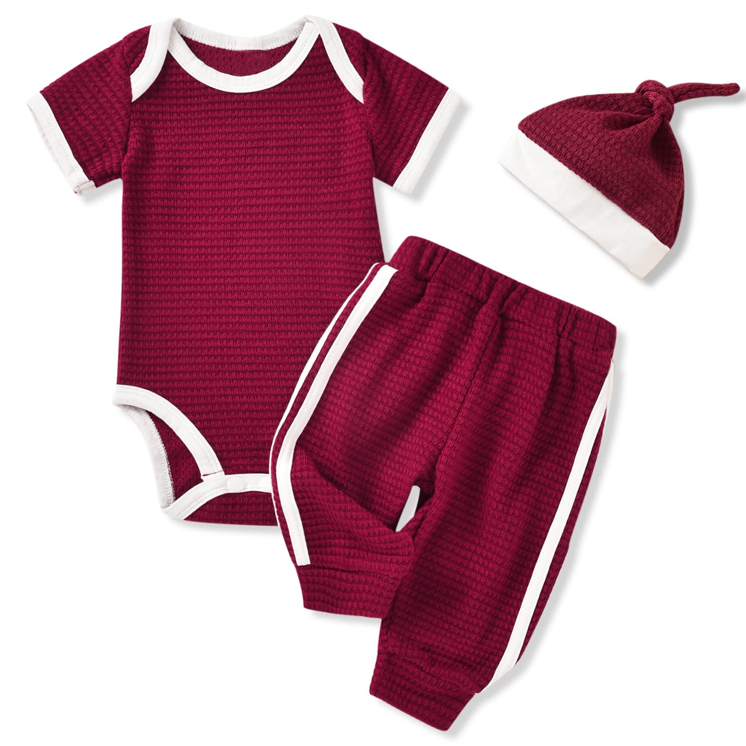 Unisex Preemie Baby Clothes Set - Neutral Waffle Romper Bodysuit & Pants Outfit for Newborn Boys & Girls | Soft Short Sleeve Infant Wear for Hospital, Home & Photo Shoots