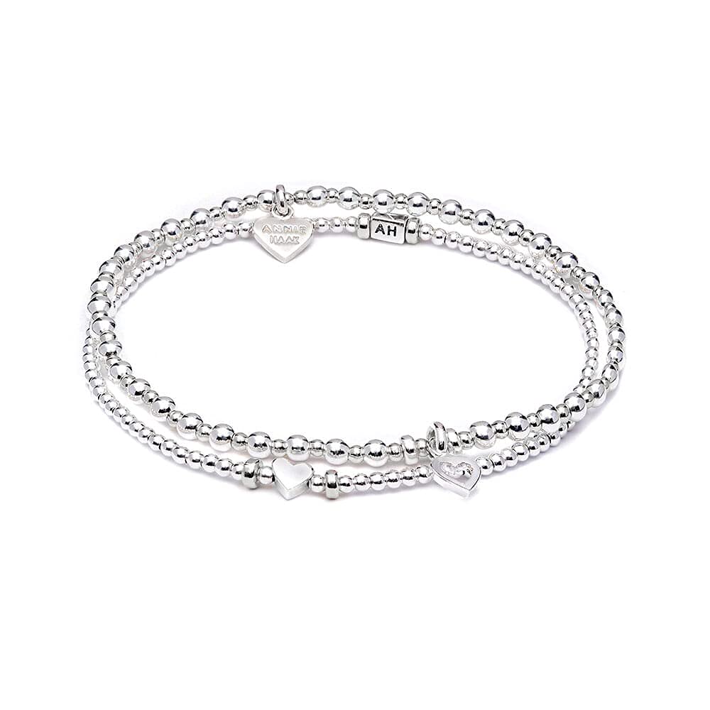 Annie Haak Love Stack Two Bracelets - 925 Sterling Silver Open Heart & Boxed Heart Charms - Anniversary, Mother's Day, Birthday Gift for Women/Wife/Friend - Handmade in UK Jewelry - Perfect for Romantic Occasions & Special Celebrations