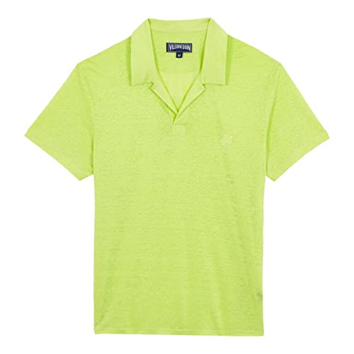 Vilebrequin Men's Jersey Linen Polo Shirt - Coriander Green - Size S - Breathable Summer Casual Shirt for Beach, Golf & Outdoor Activities