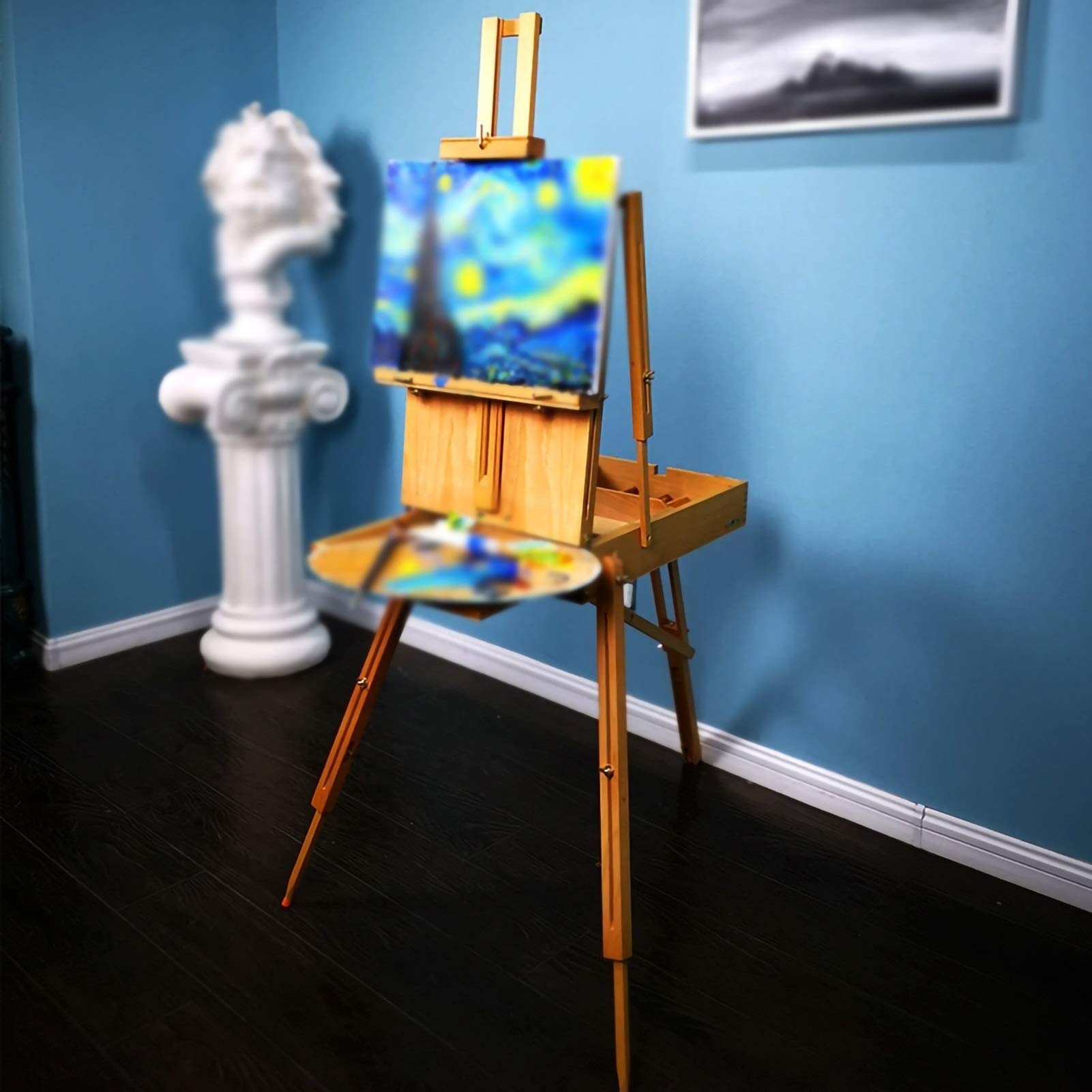 Professional Wooden Sketching Easel with Tool Box - 48x30cm Portable Folding Art Easel for Outdoor Painting & Drawing (Red) - Perfect for Artists, Students & Hobbyists on the Go