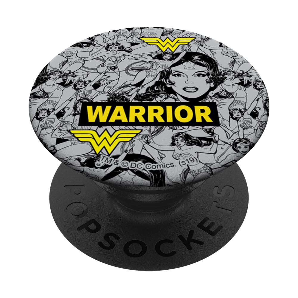 DC Comics Wonder Woman Warrior Pattern PopSockets Standard PopGrip - Black Phone Grip for Secure Hold and Stylish Design, Perfect for Smartphones and Tablets