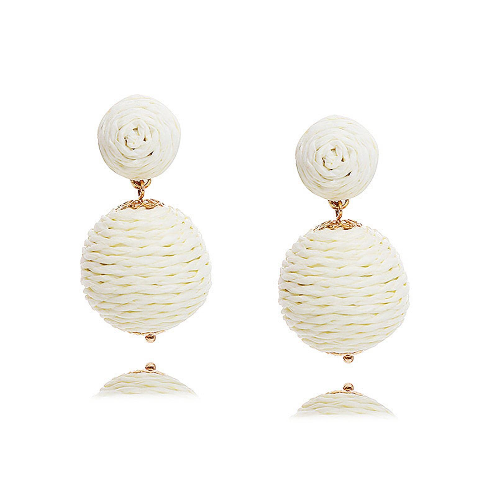 Bohemian Handmade Braid Rattan Beaded Dangle Earrings for Women - Retro Woven Straw Wicker Hoop Earrings with Colorful Rattan Balls | Perfect for Summer Festivals, Beach Vacations & Boho Fashion Accessories