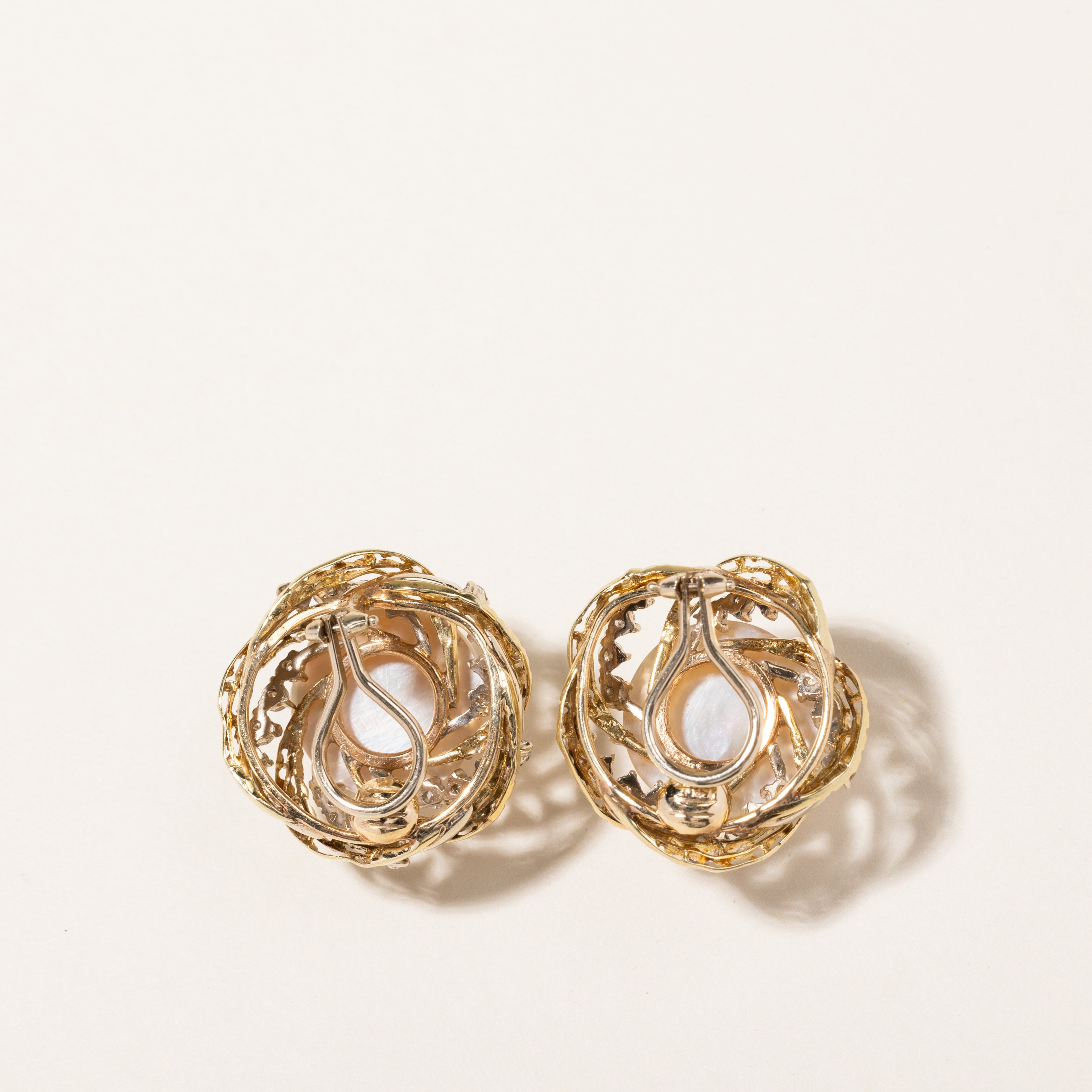 Pearl & Diamond Clip On Earrings for Women - 16.00mm Round White Pearl with 2.00ctw Diamond Accents - Elegant Non-Pierced Earrings for Weddings, Parties & Special Occasions